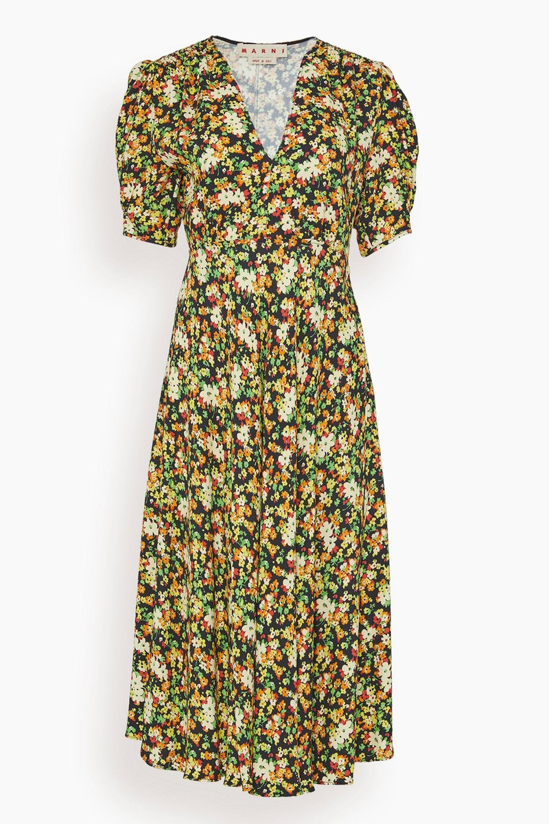 Short Sleeve V-Neck Midi Dress in Black 1