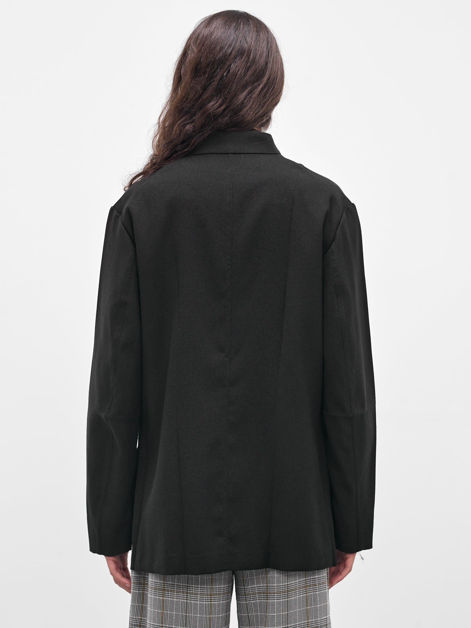 Black Wool Lapelless Origami Jacket - 3