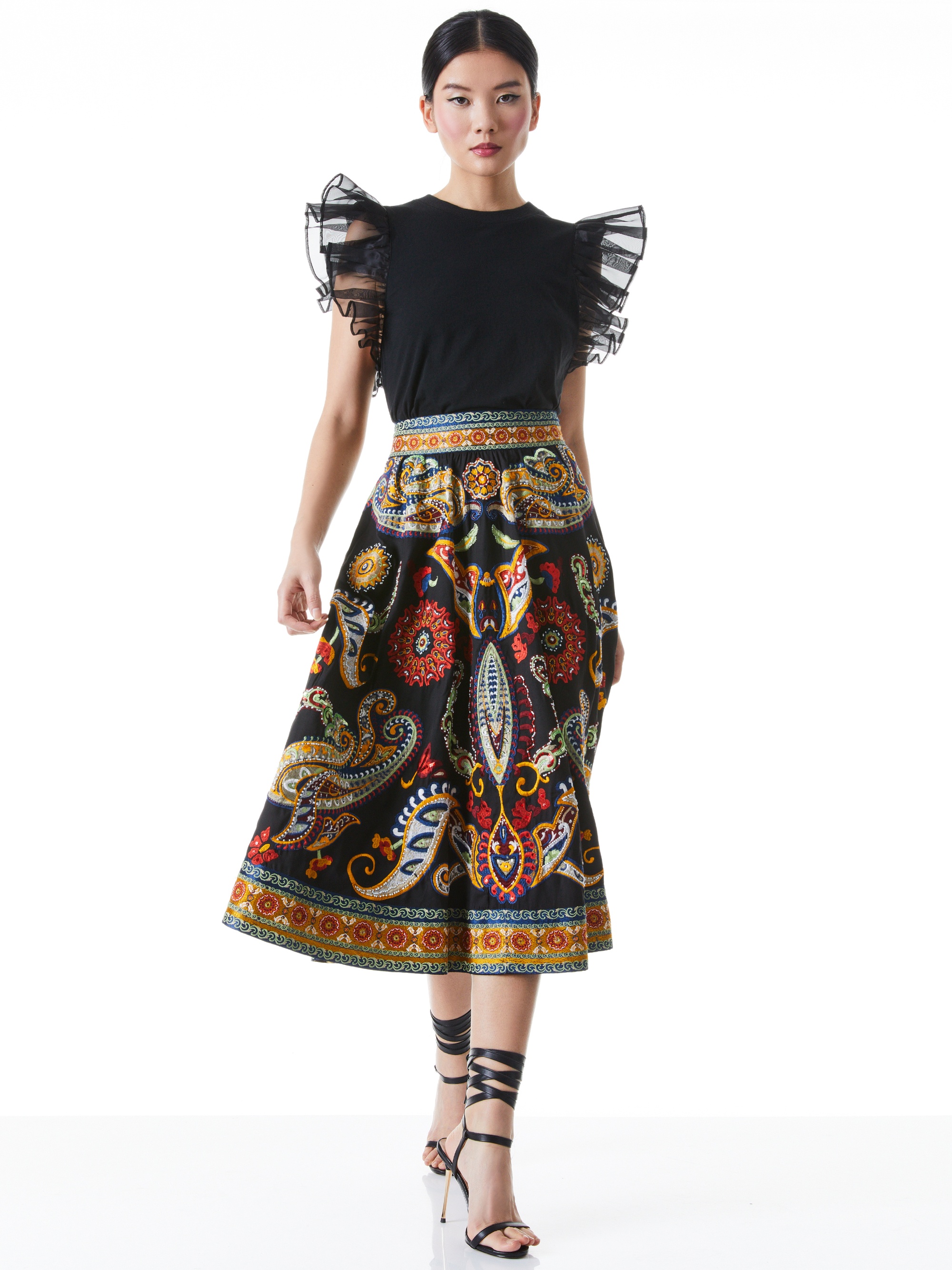 EARLA EMBELLISHED FLARE MIDI SKIRT - 4