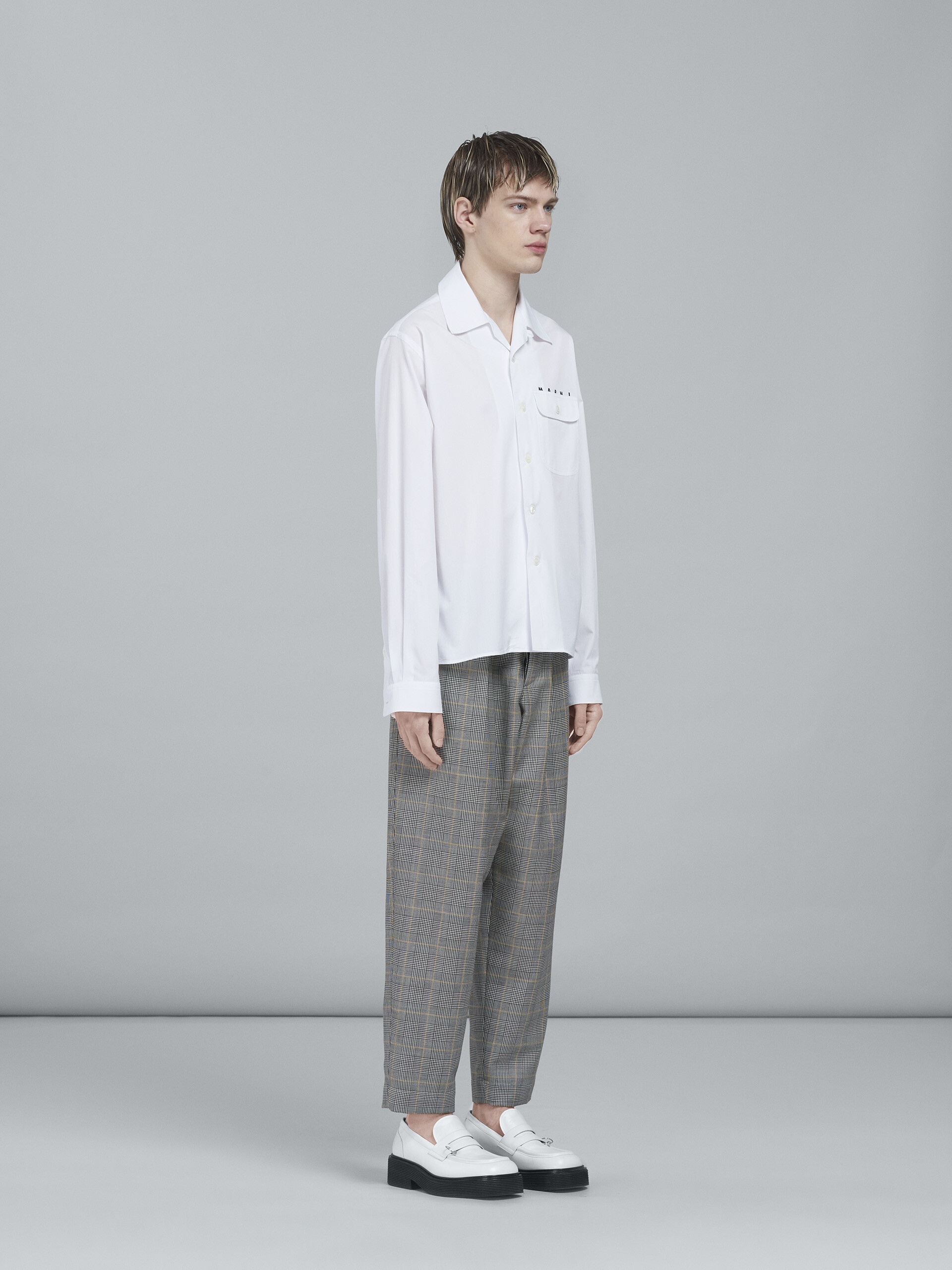 WHITE POPLIN LONG-SLEEVED LOGO BOWLING SHIRT - 5