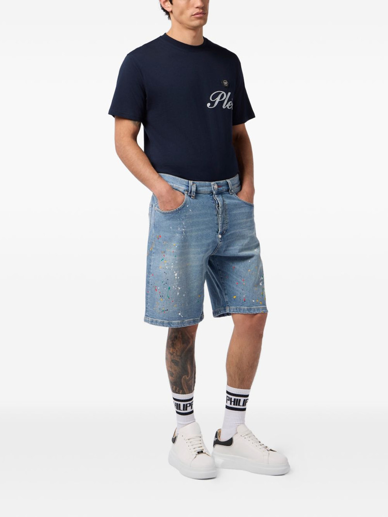 PHILIPP PLEIN paint-splatter-effect denim shorts outlook