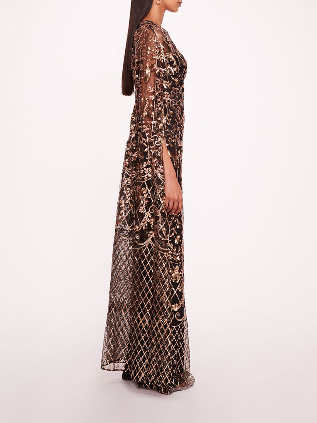 SEQUIN LATTICE CAPE GOWN - 3