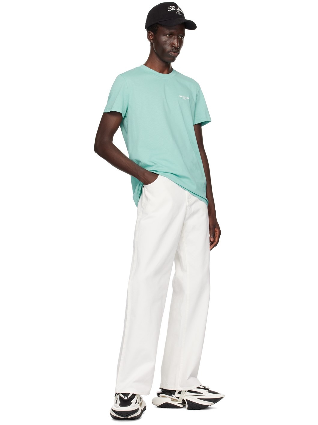 Blue 'Balmain Paris' Flocked T-Shirt - 4