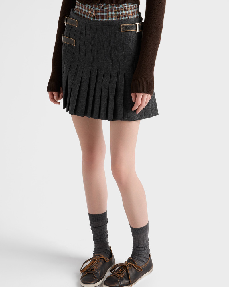 Pleated rush stitch wool miniskirt 4
