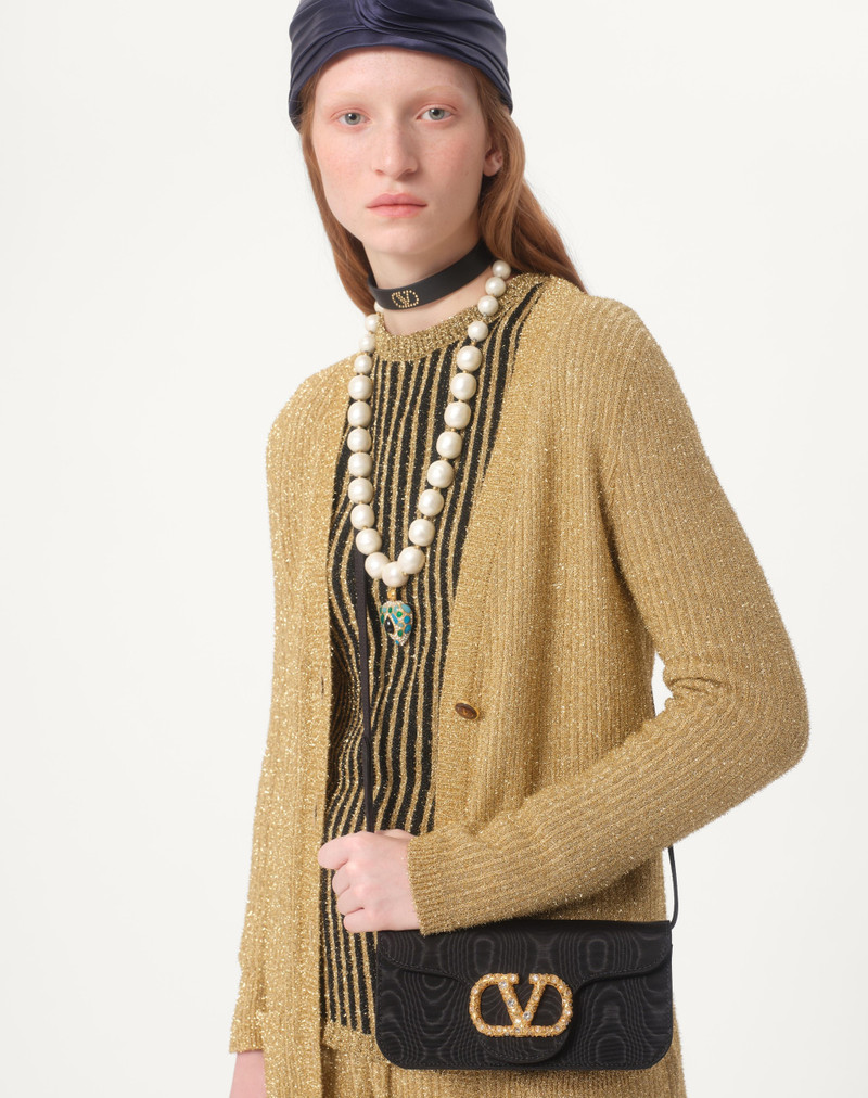 VALENTINO GARAVANI LOCÒ MOIRÉ FABRIC CLUTCH WITH JEWEL LOGO 7