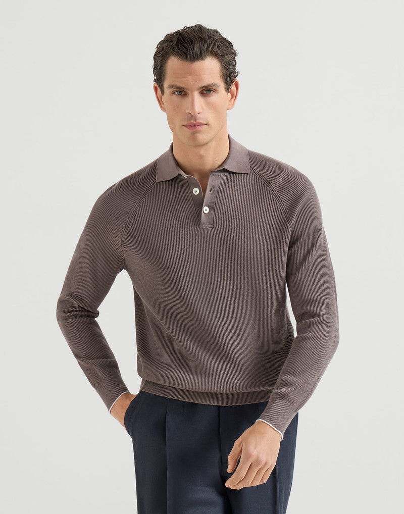 Cotton English rib knit polo with long raglan sleeves 2