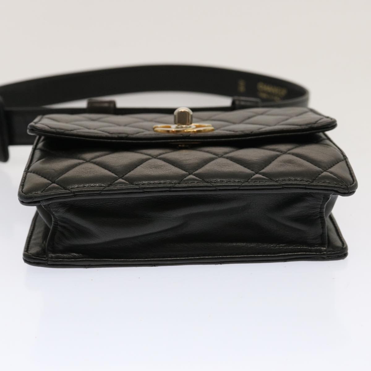 CHANEL Matelasse Turn Lock Waist Bag Lamb Skin Black CC - 5