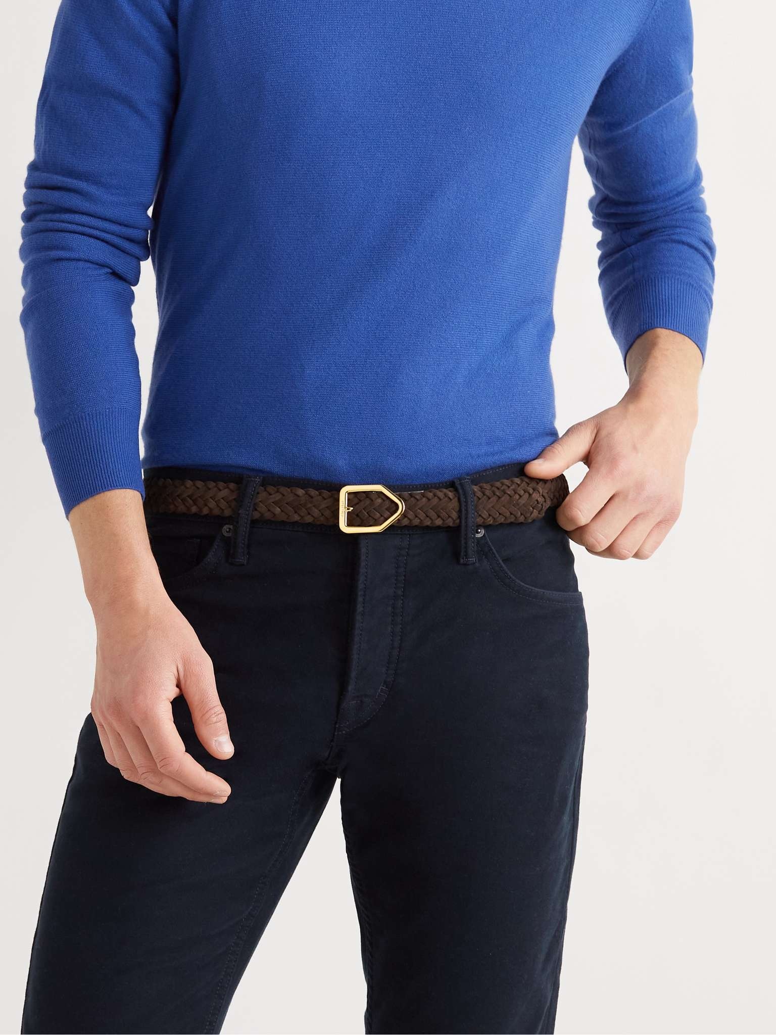 2.5cm Leather-Trimmed Woven Suede Belt - 2