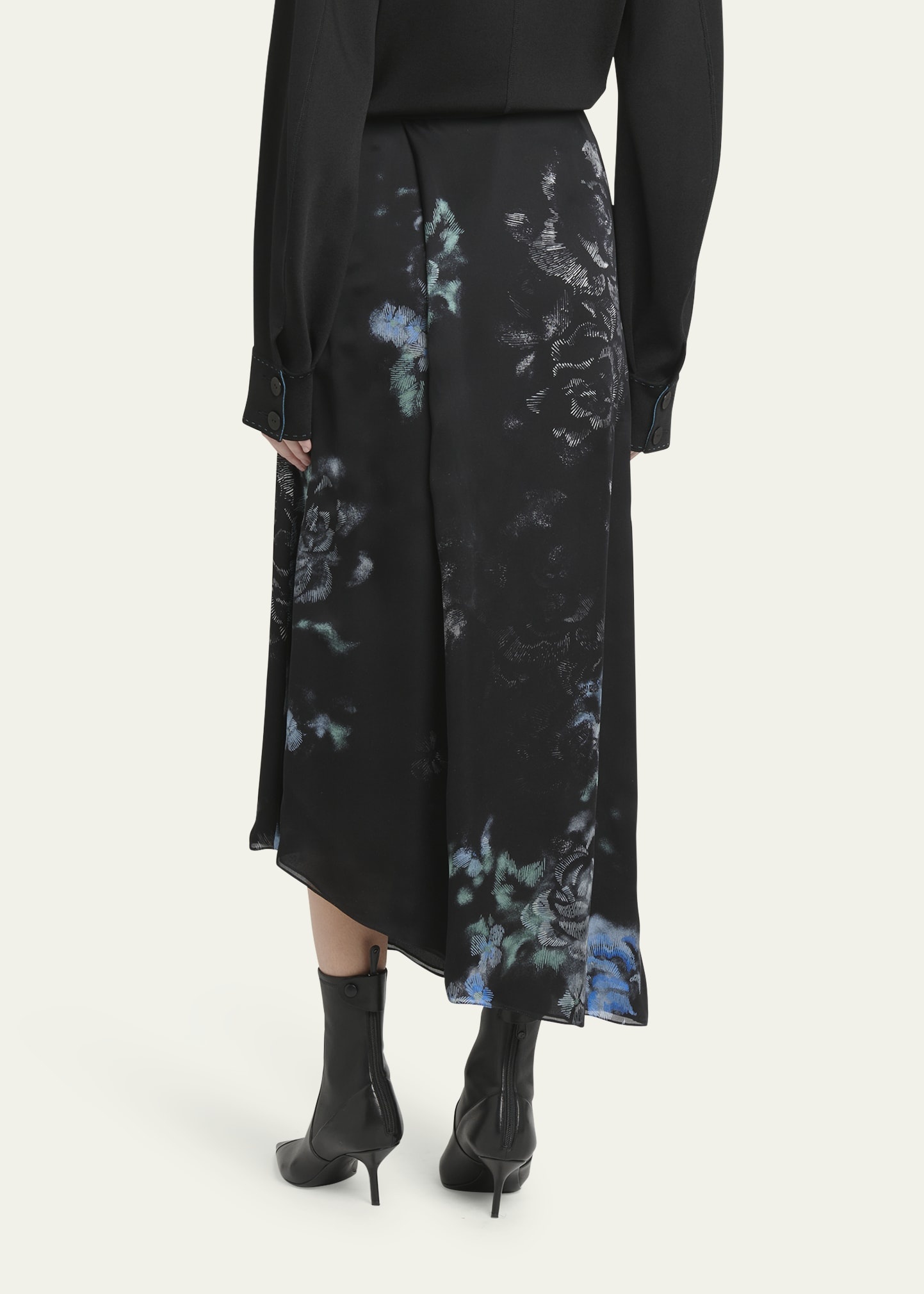 Floral Print Silk Wrap-Effect Midi Skirt - 3