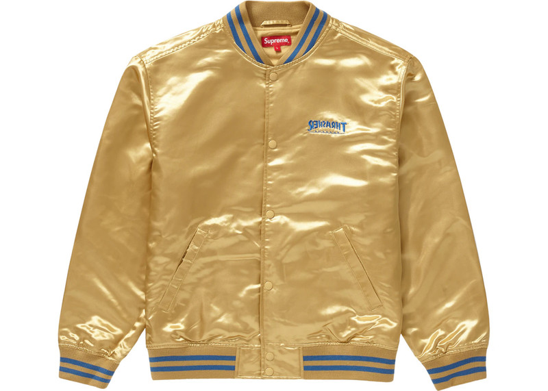 Supreme Supreme Thrasher Satin Varsity Jacket Gold outlook