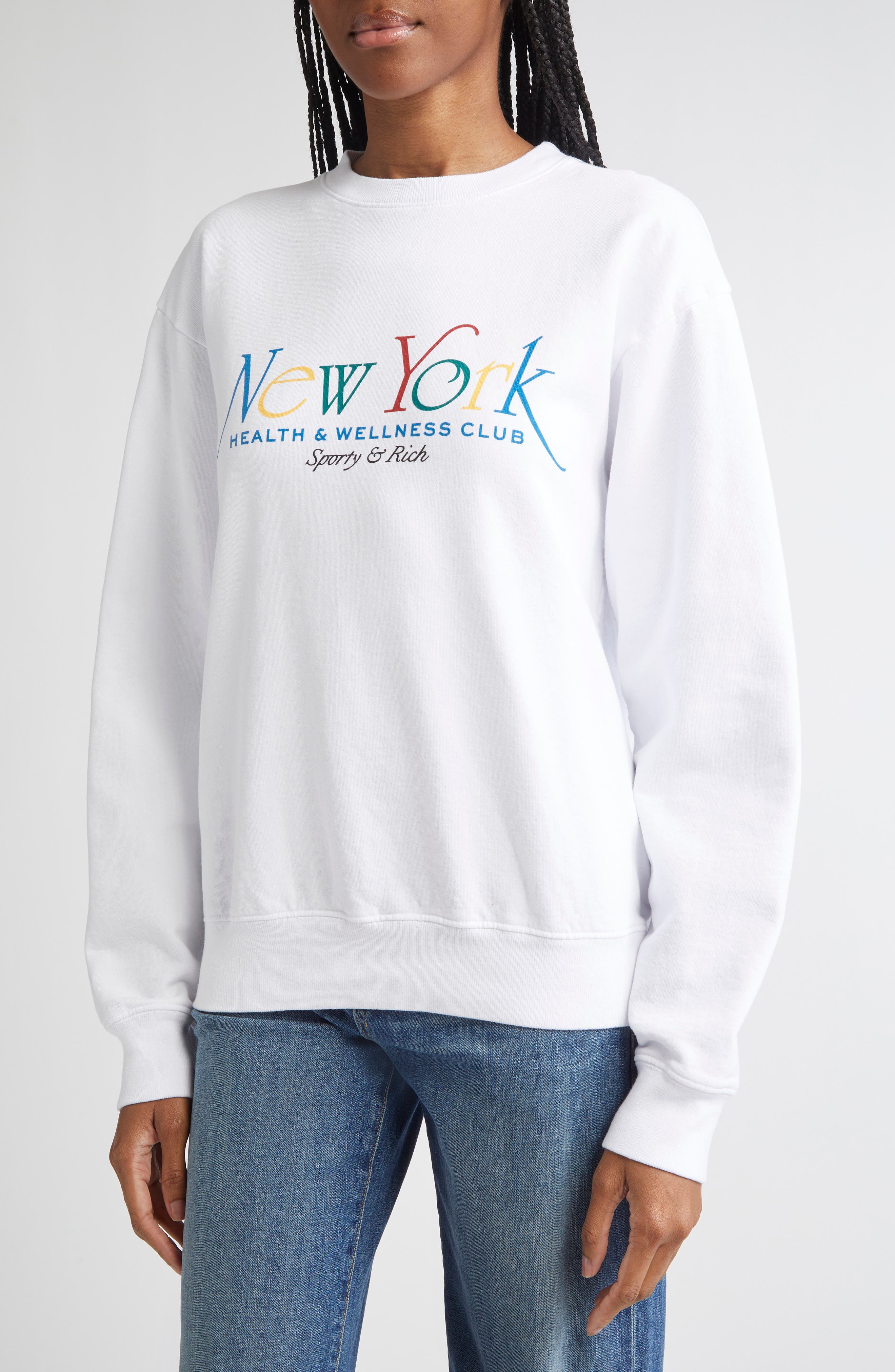 Sporty & Rich NY 94 Long Sleeve Cotton T-Shirt in White/Ruby/Alpine/Blue at Nordstrom - 4
