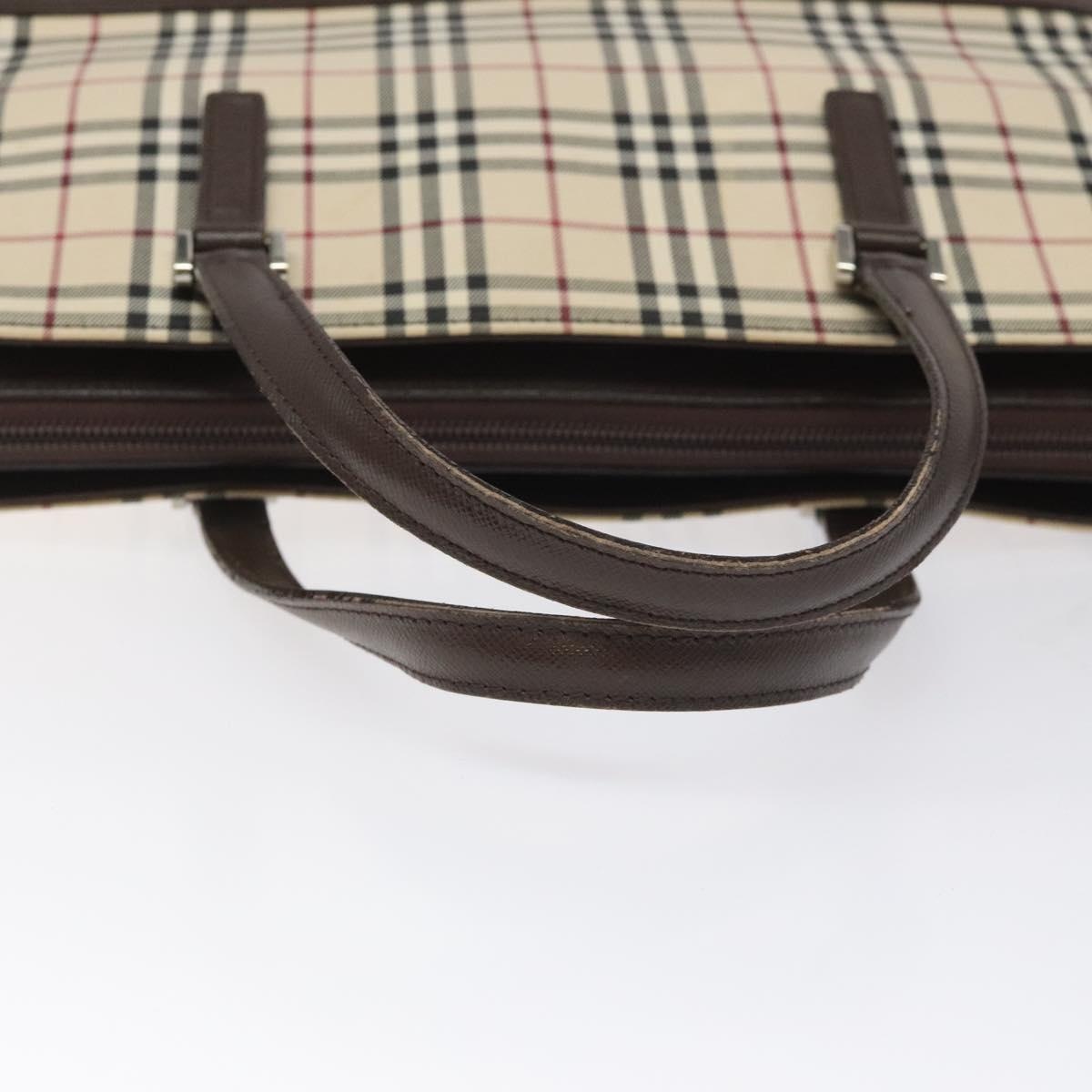 Burberry Nova Check Hand Bag Canvas Leather Beige Brown Silver - 7