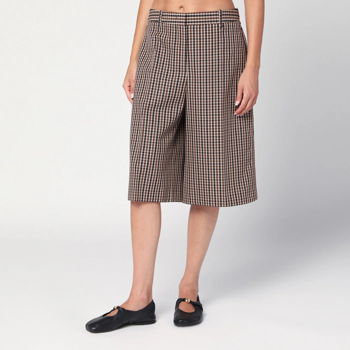 Brown check wool bermuda shorts - 1