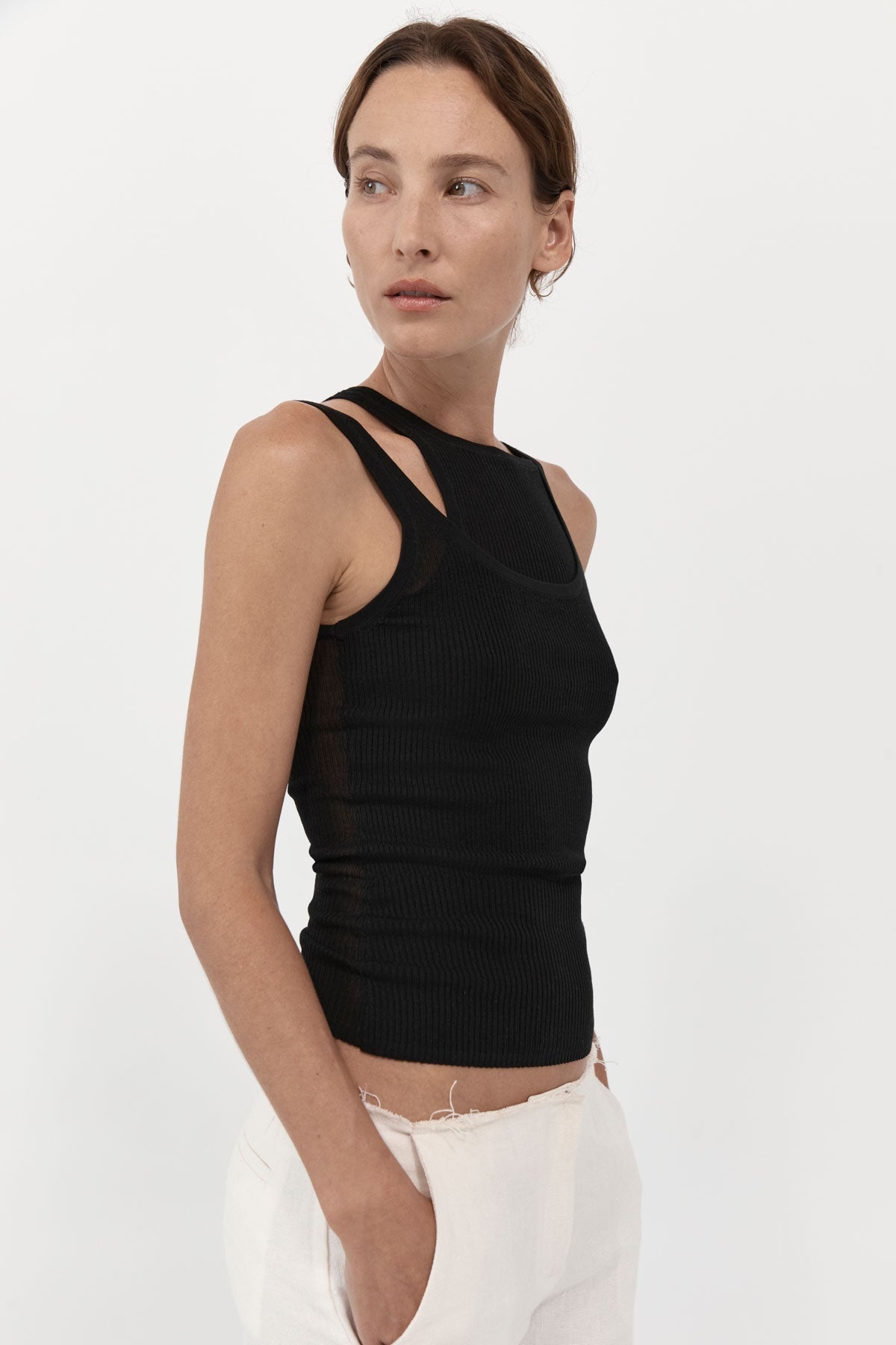 Double Layer Knit Singlet - Black - 4