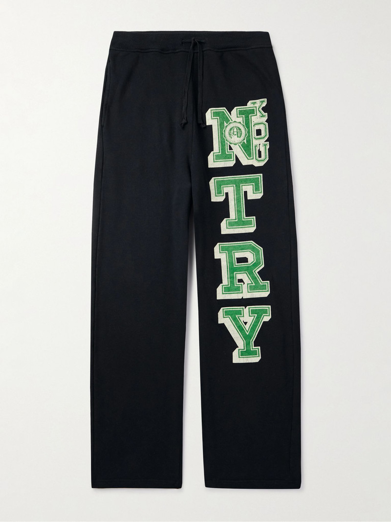 N.TRY Straight-Leg Printed Cotton-Jersey Sweatpants Black 1