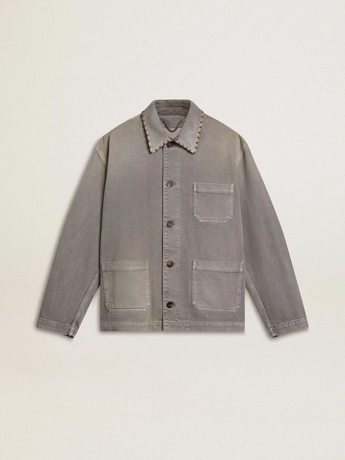 Men's gray denim jacket with studs - 1