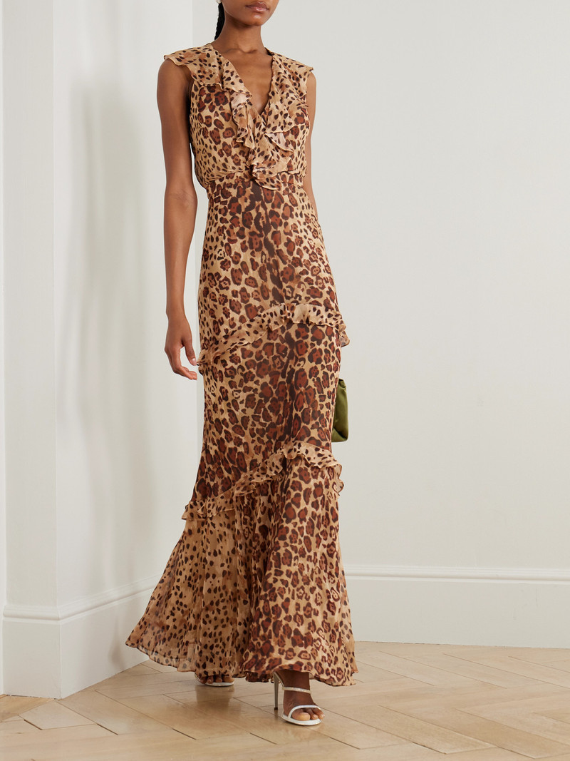 SALONI Rita Ruffled Cheetah-print Crepon Gown outlook