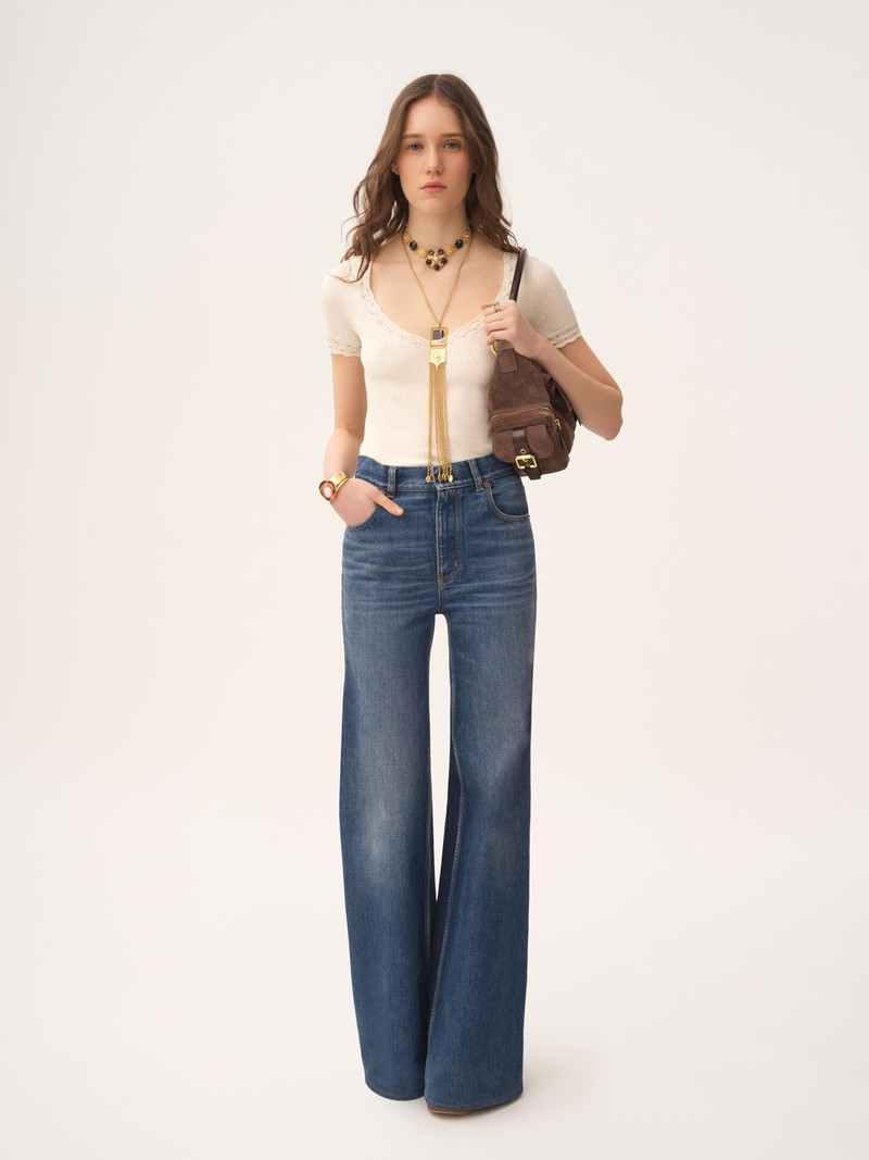 Chloé SCOOP-NECK FITTED TOP IN A WOOL KNIT & LACE outlook