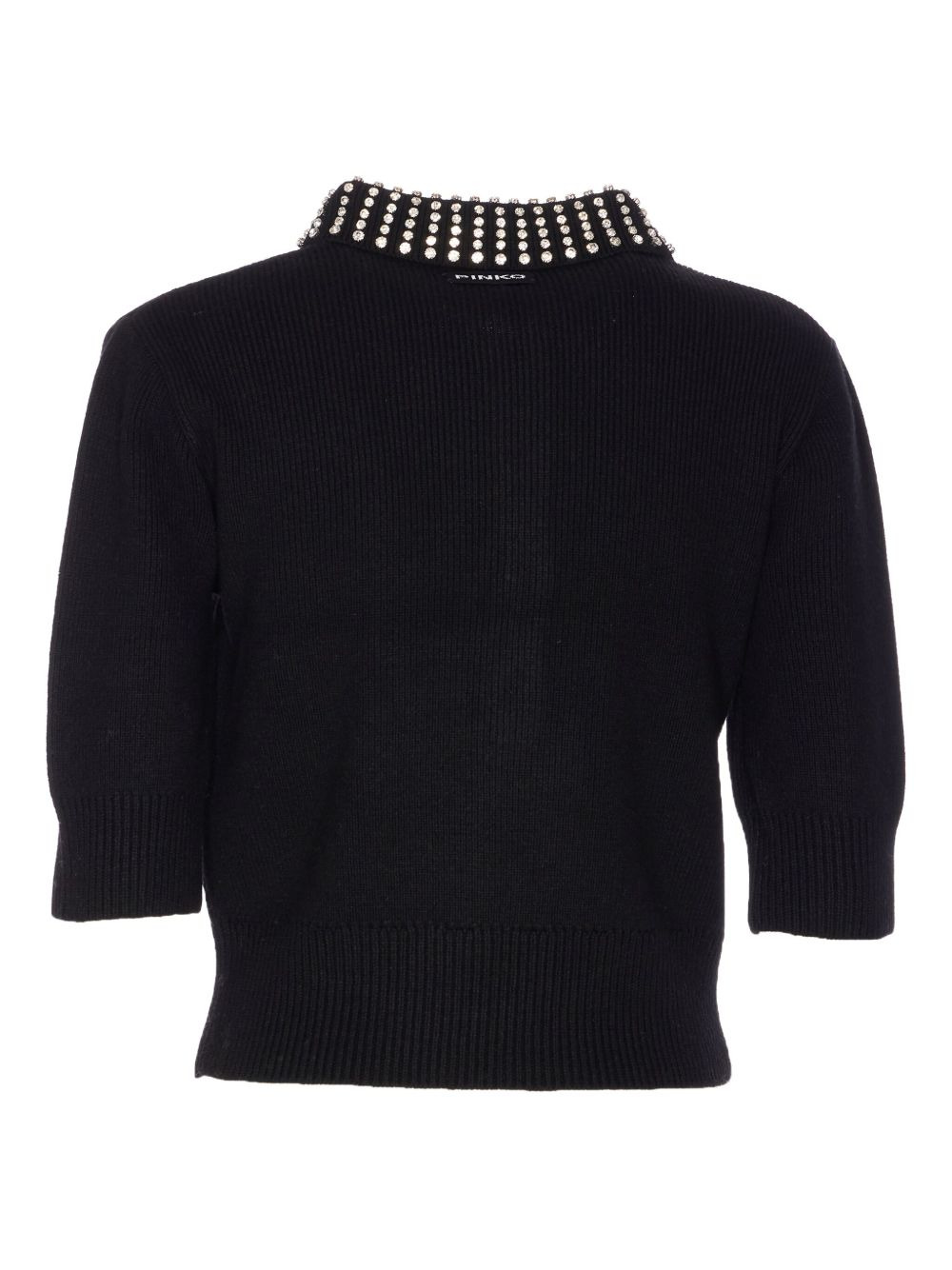 crystal-collar half-zip cropped sweater - 2
