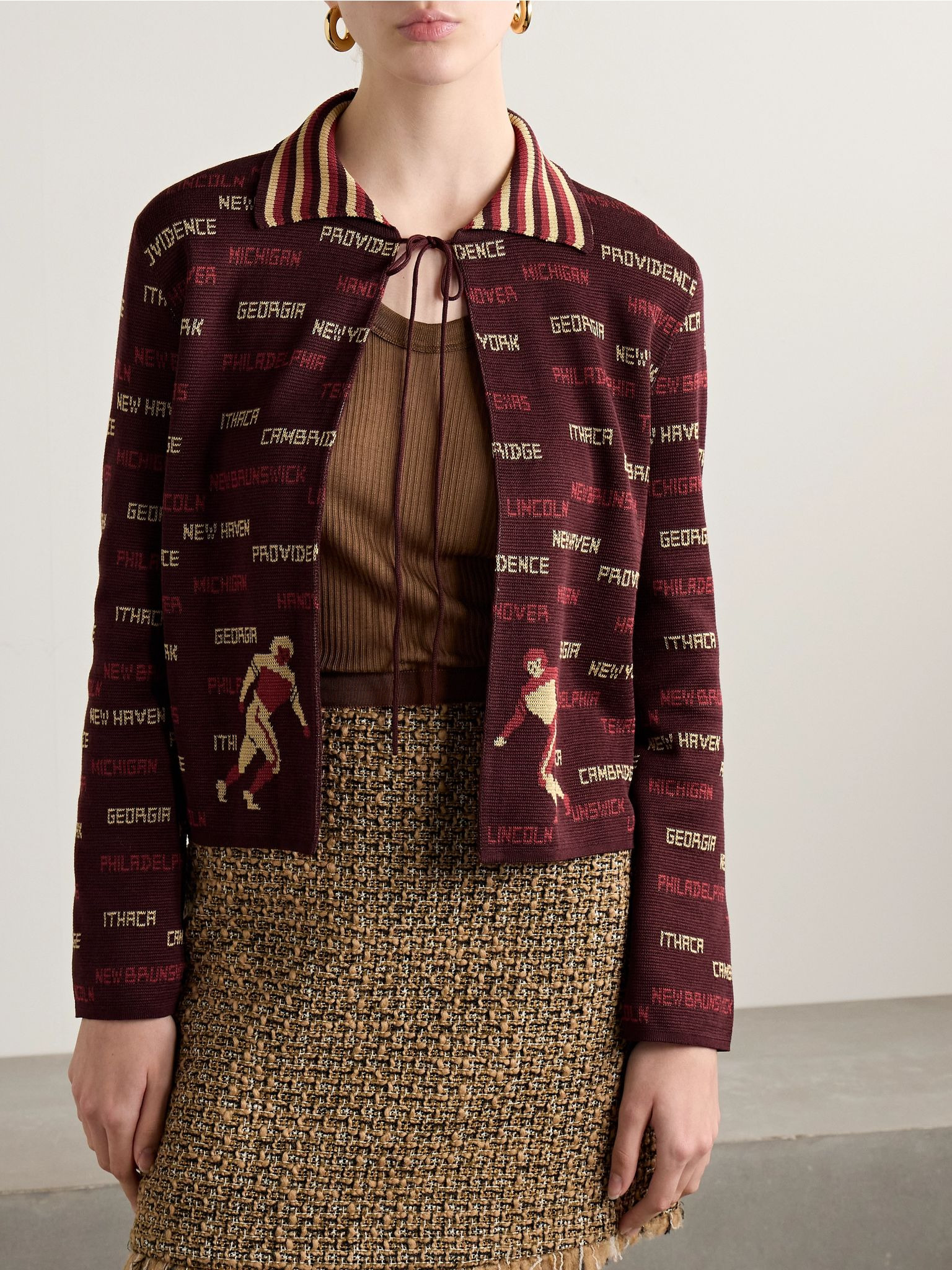 Gridiron cotton-jacquard cardigan Burgundy - 3