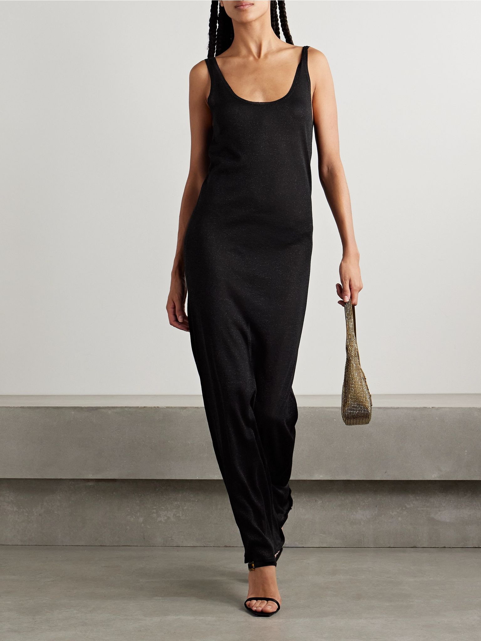 Metallic knitted maxi dress Black - 2