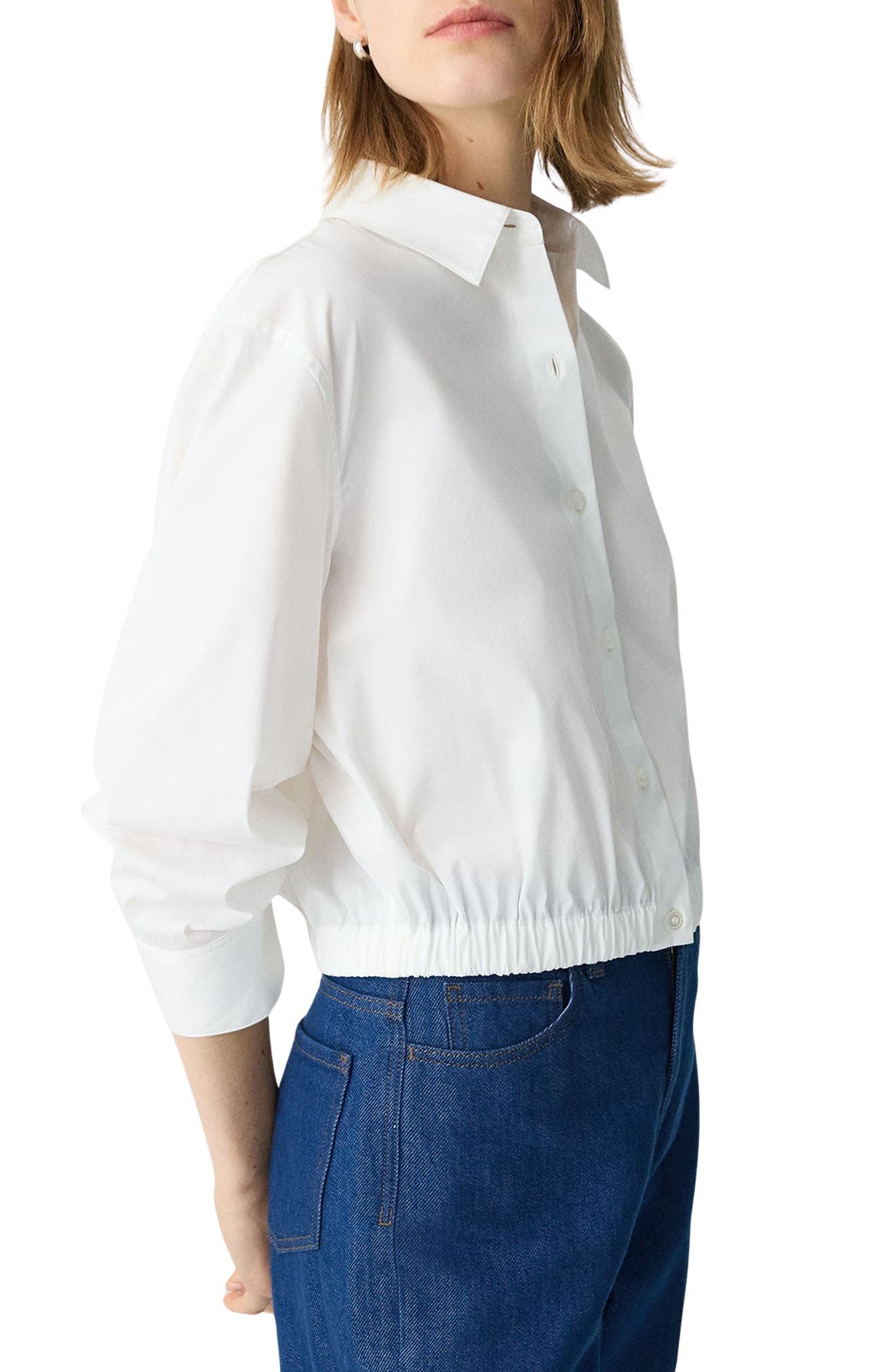 Theory Fixed Sleeve Cotton Blend Button-Up Bubble Shirt in White at Nordstrom - 3