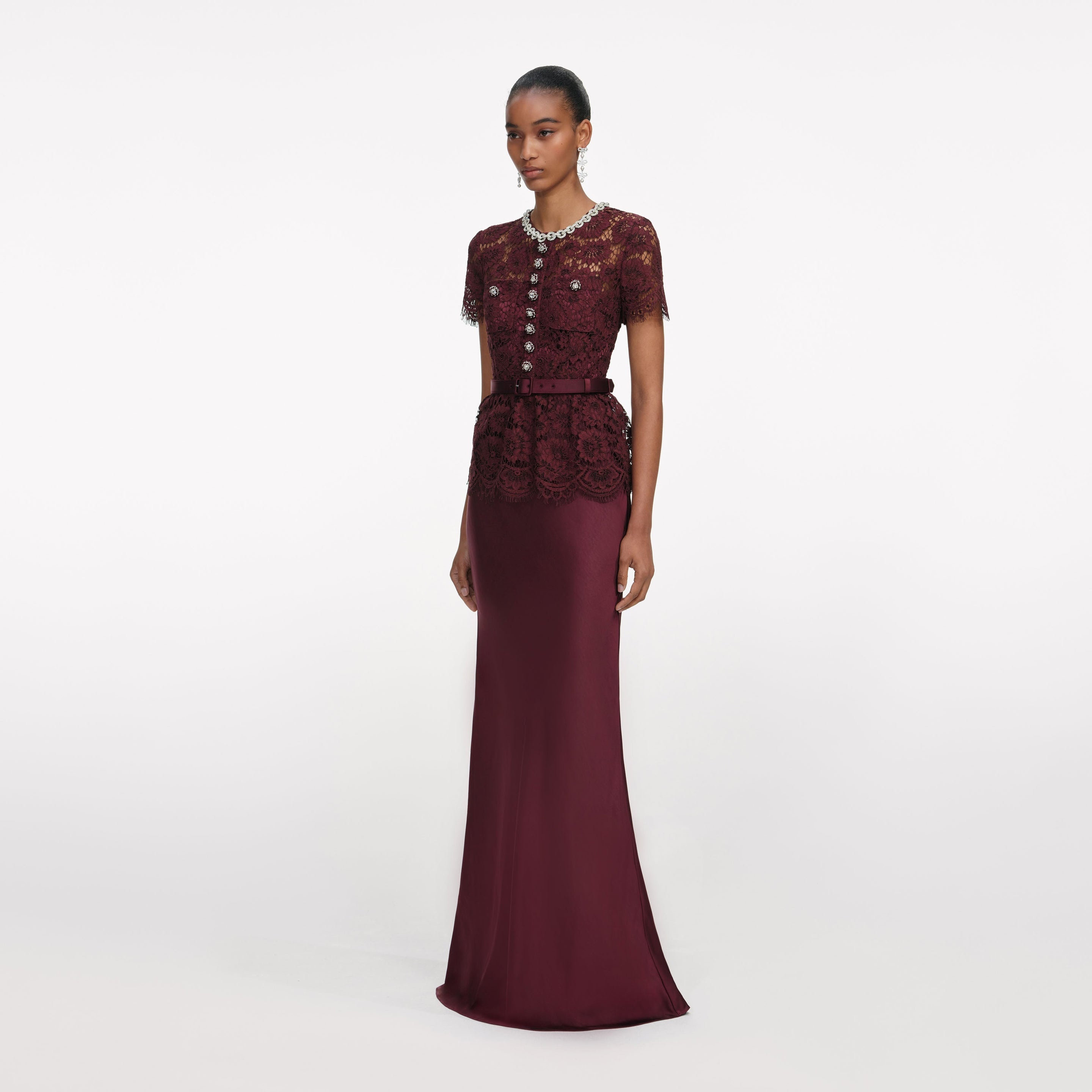 Bordeaux Lace Satin Maxi Dress - 2