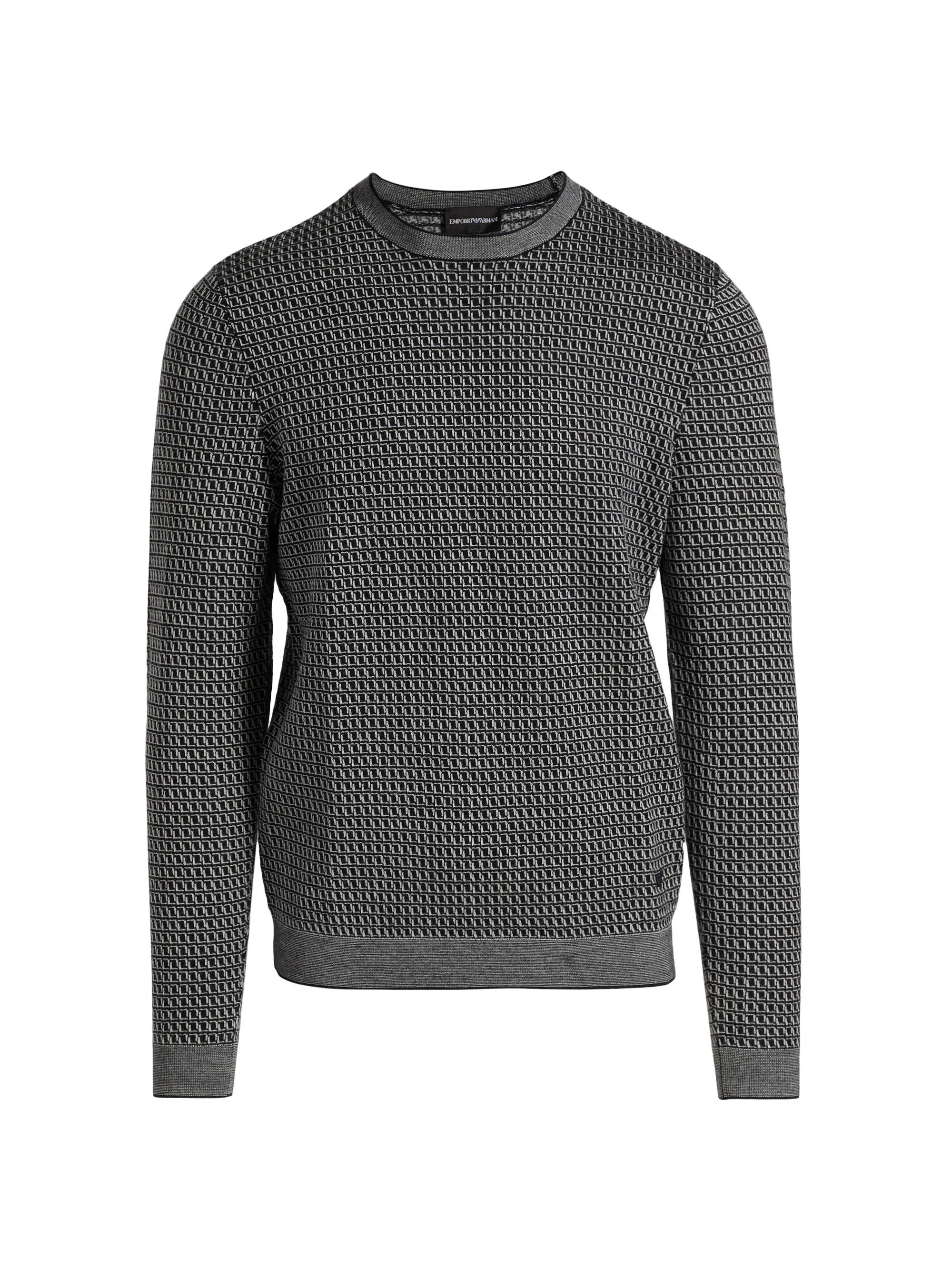 Men's Geometric Virgin Wool Crewneck Sweater - Navy - 1
