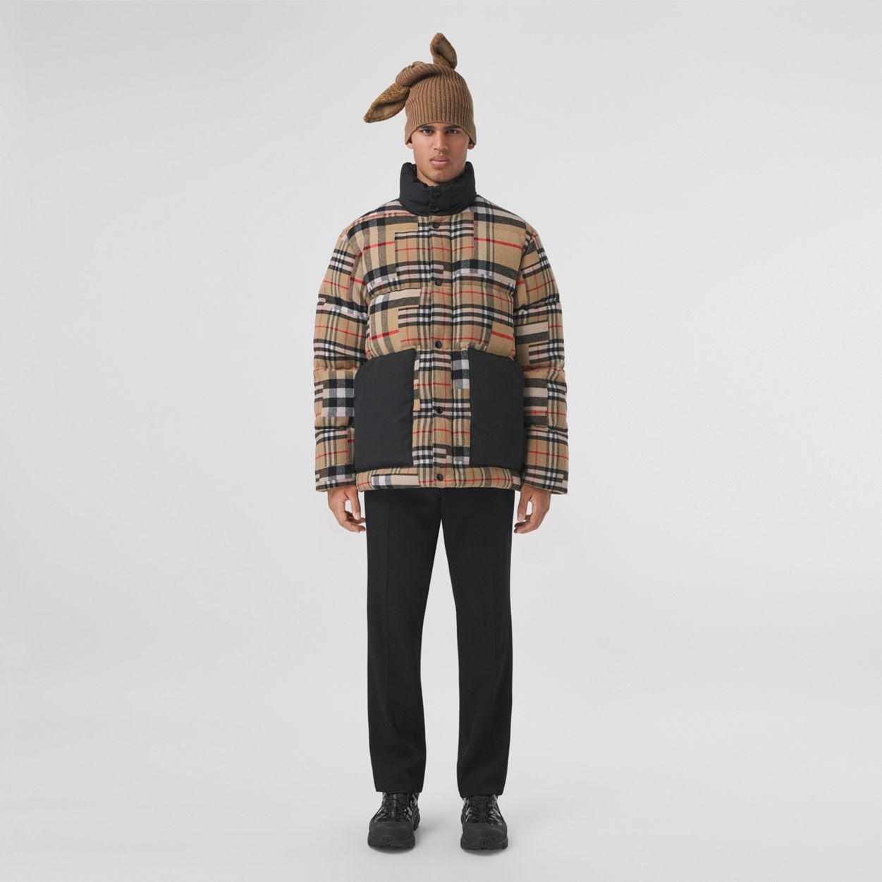 Patchwork Check Down-filled Wool Jacket - 1