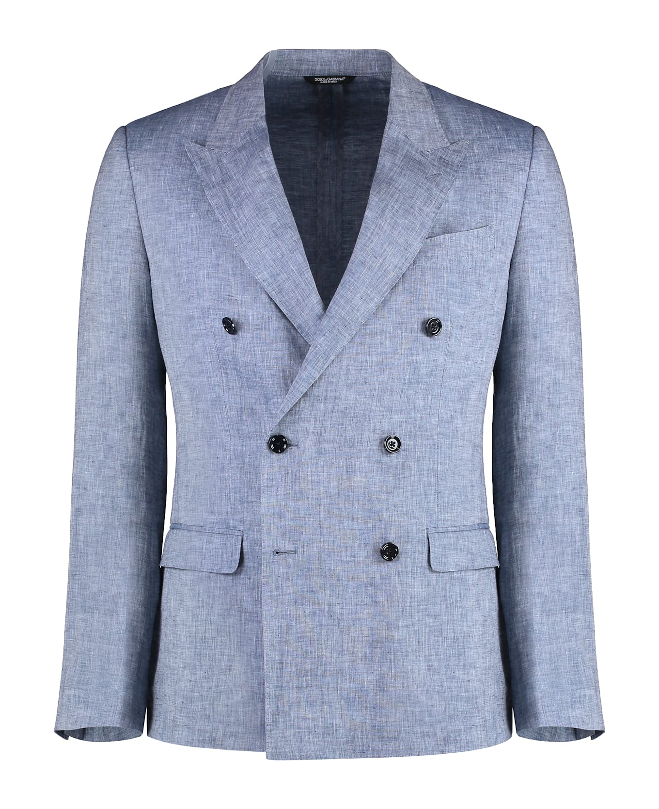 テーラードジャケット DOLCE & GABBANA LINEN DOUBLE-BREASTED JACKET WITH PATCH Double-breasted linen jacket with patch in Black for Men