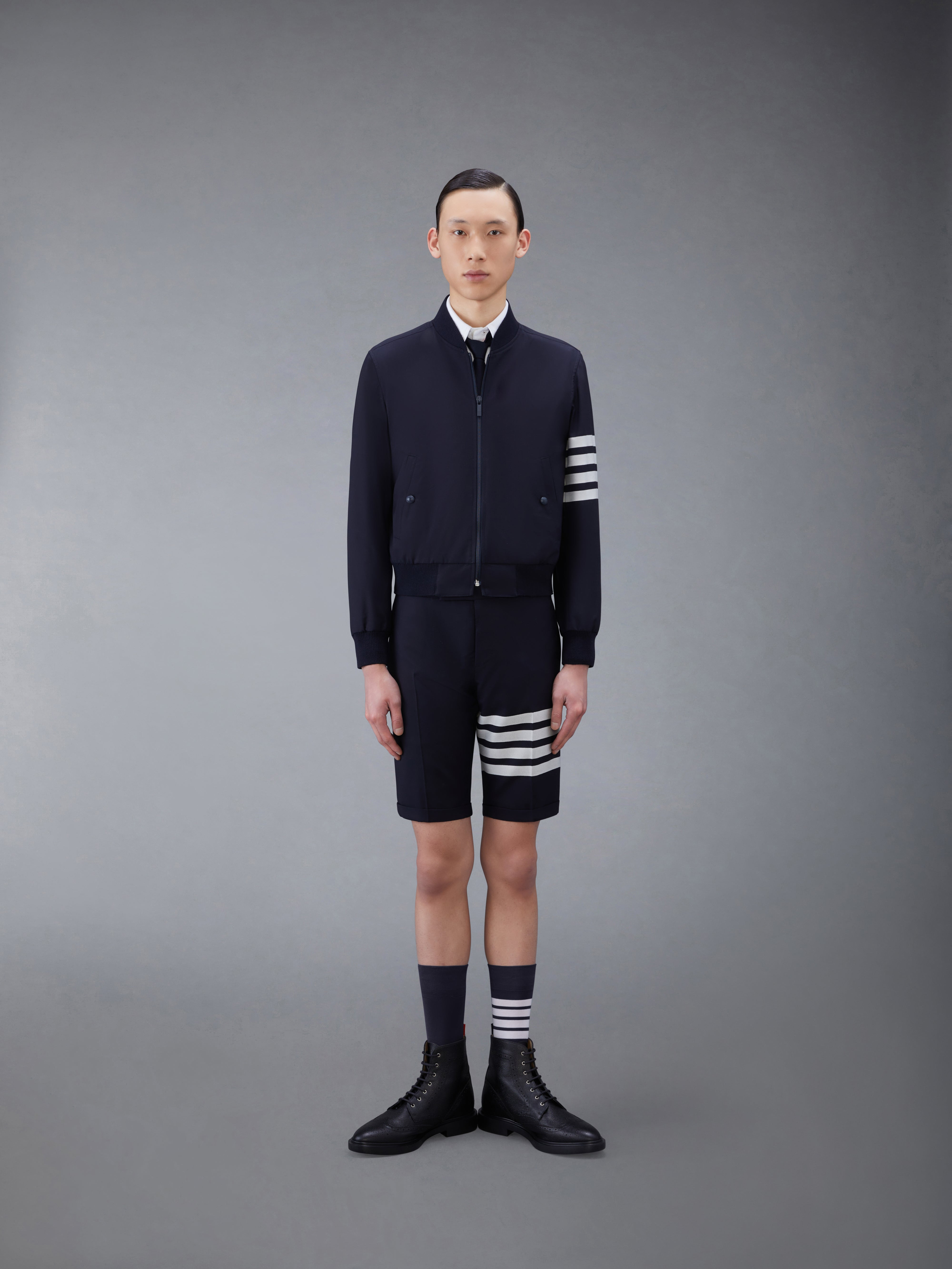 Navy Knit Blouson 4-Bar Jacket - 3