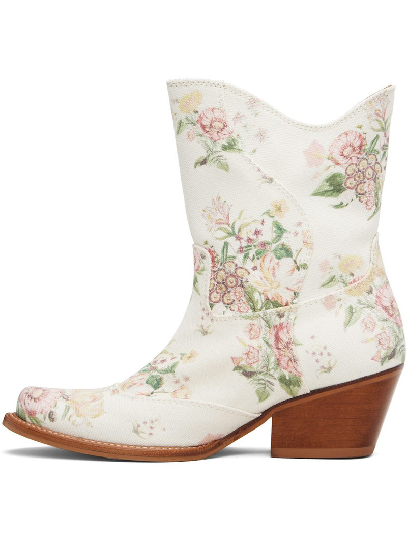 OPEN YY Off-White Floral Western Mid Calf Boots outlook