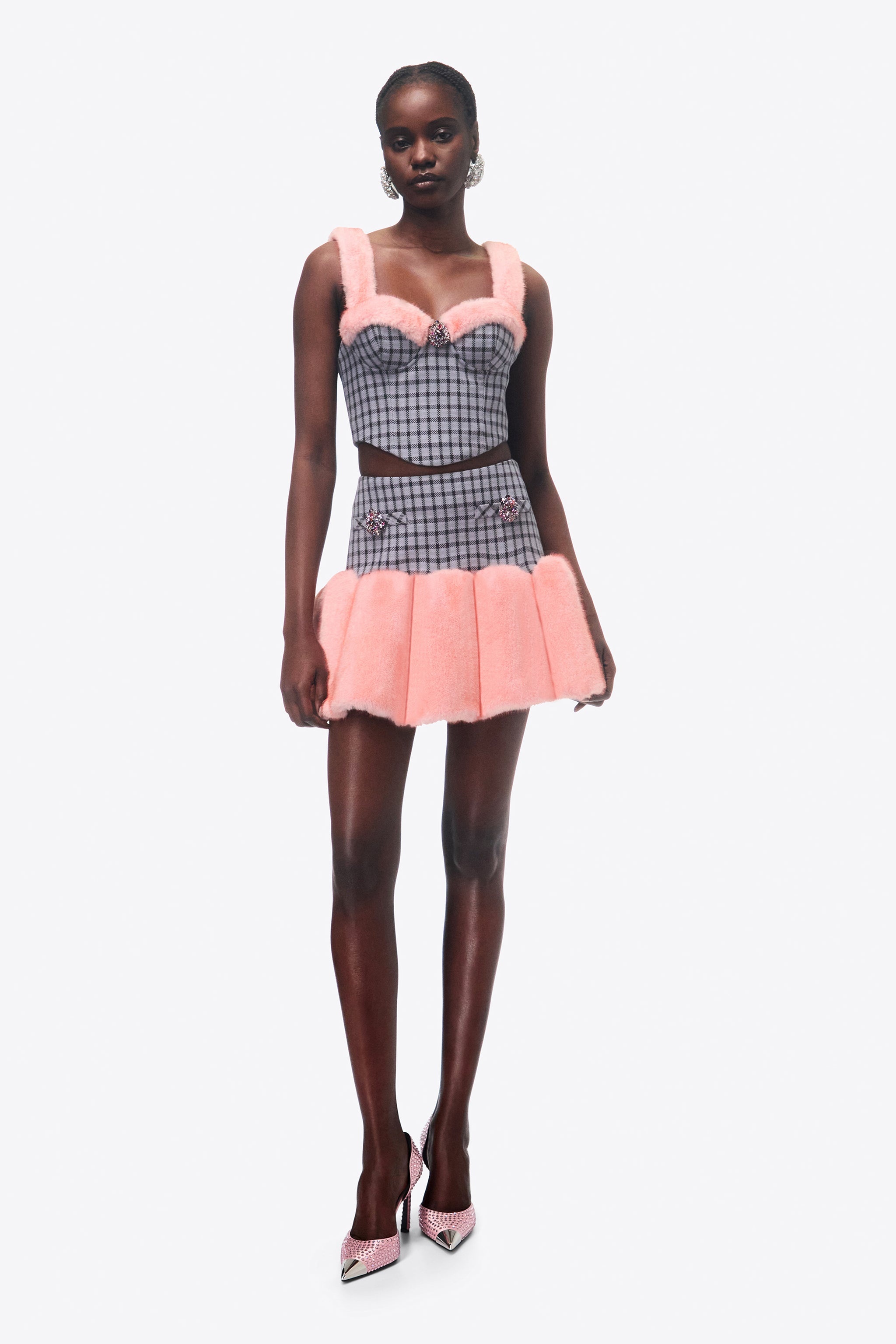 FAUX FUR GODET MINI SKIRT - 2