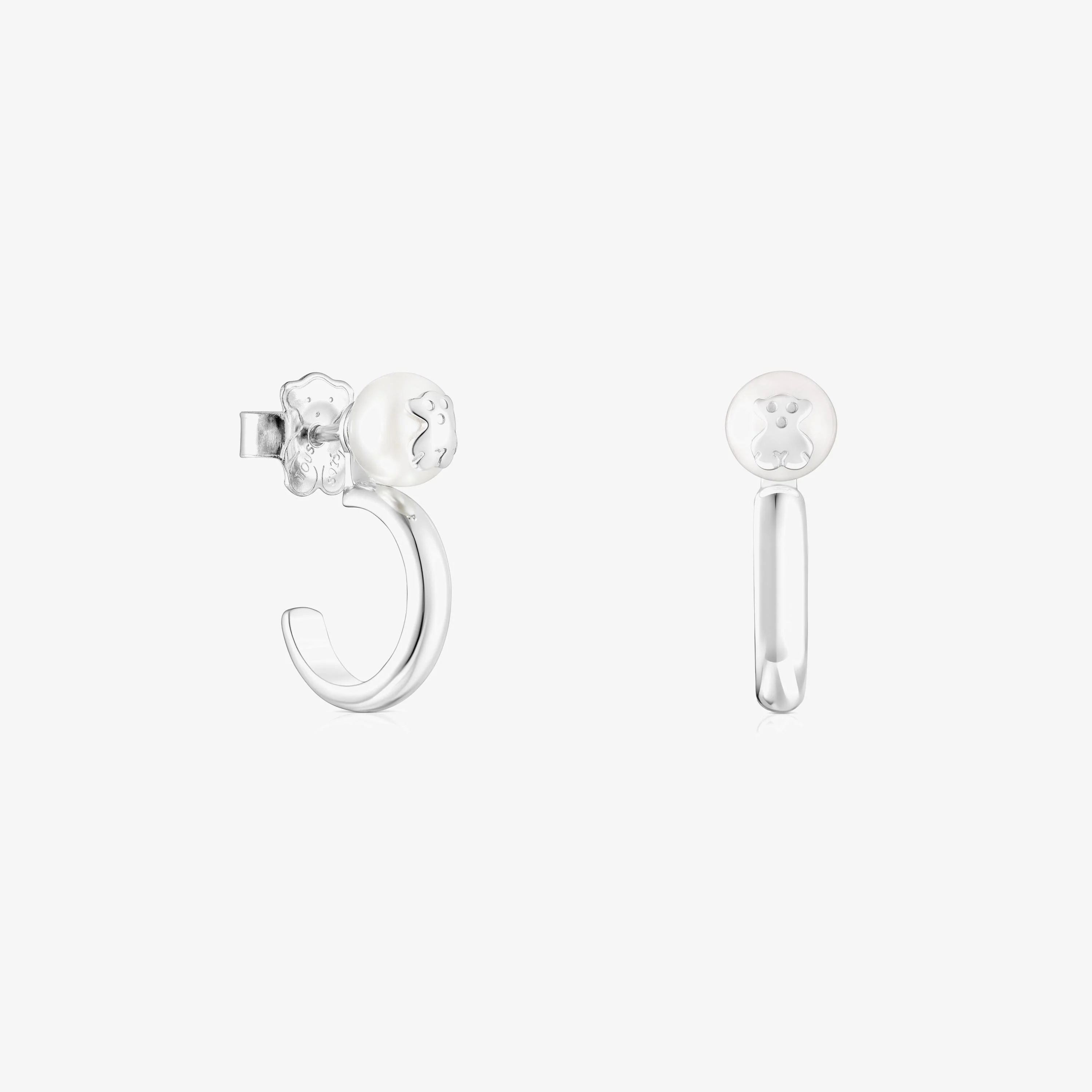 Silver and Pearl Icon Pearl Earrings - 1