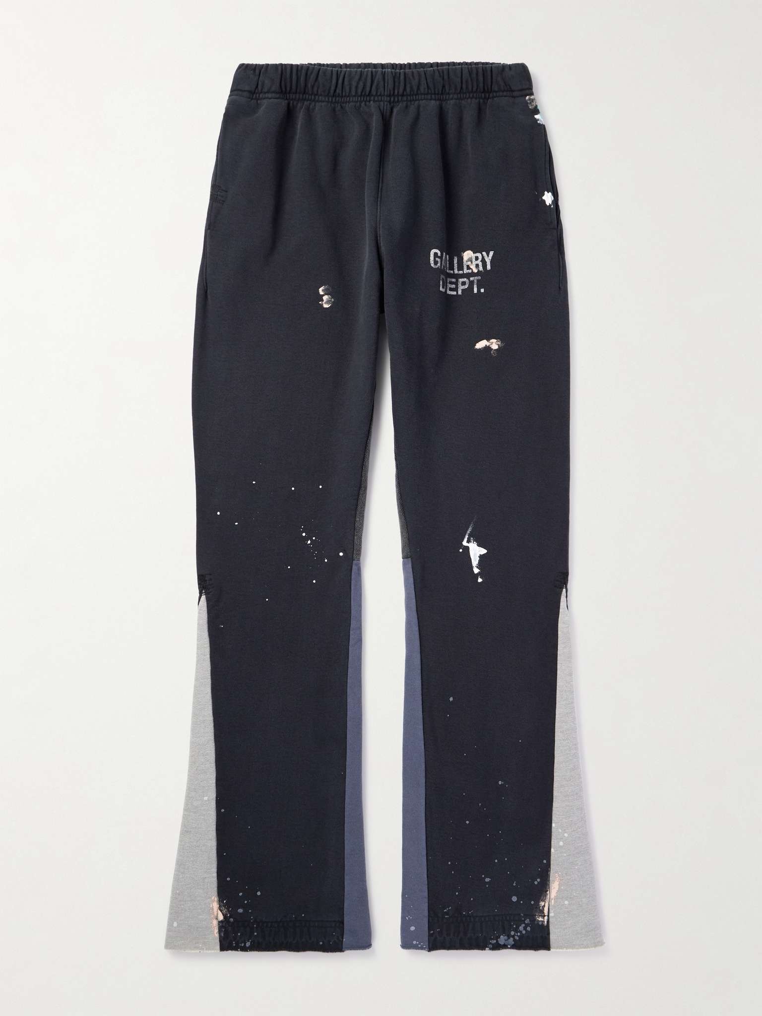 Flared Paint-Splattered Panelled Logo-Print Cotton-Jersey Sweatpants - 1