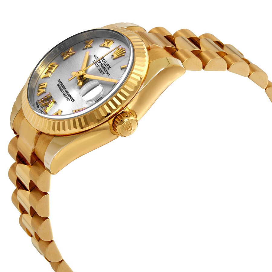 Rolex Datejust Silver Diamond Dial Automatic Ladies 18kt Yellow Gold President Watch 178278SRDP - 2
