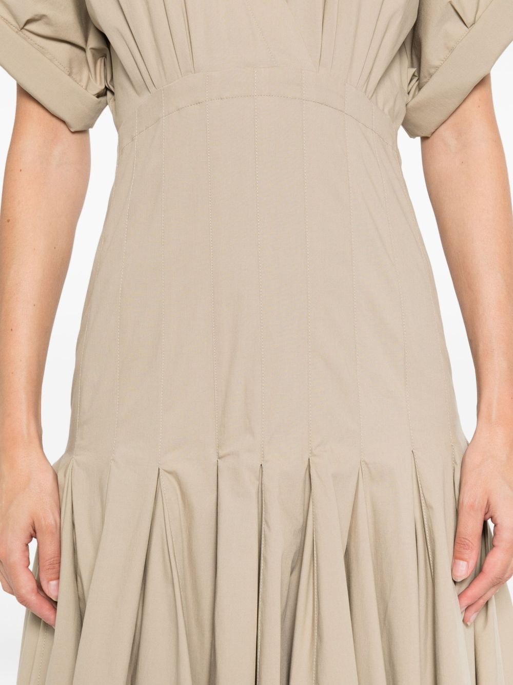 V-neck pleated dress - 5
