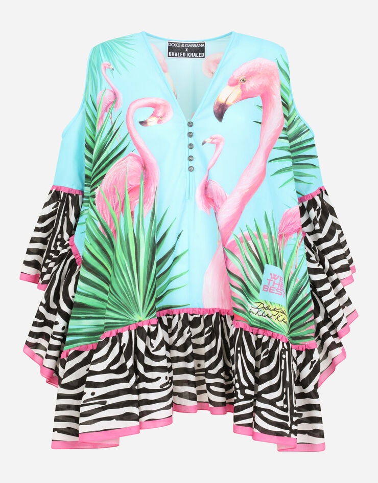 Flamingo-print poplin caftan - 3