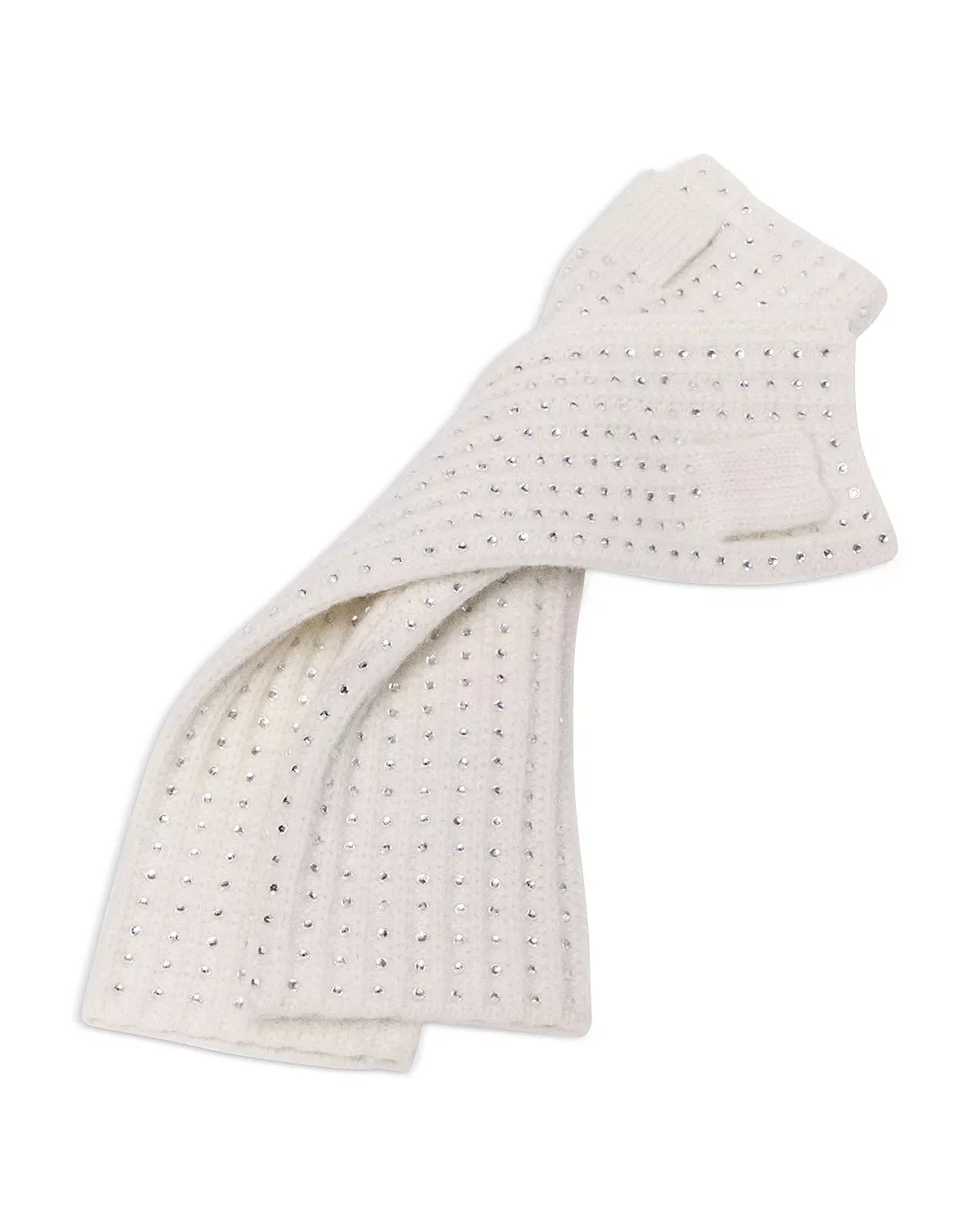 Rhinestone Embellished Wool Fingerless Mittens - 1