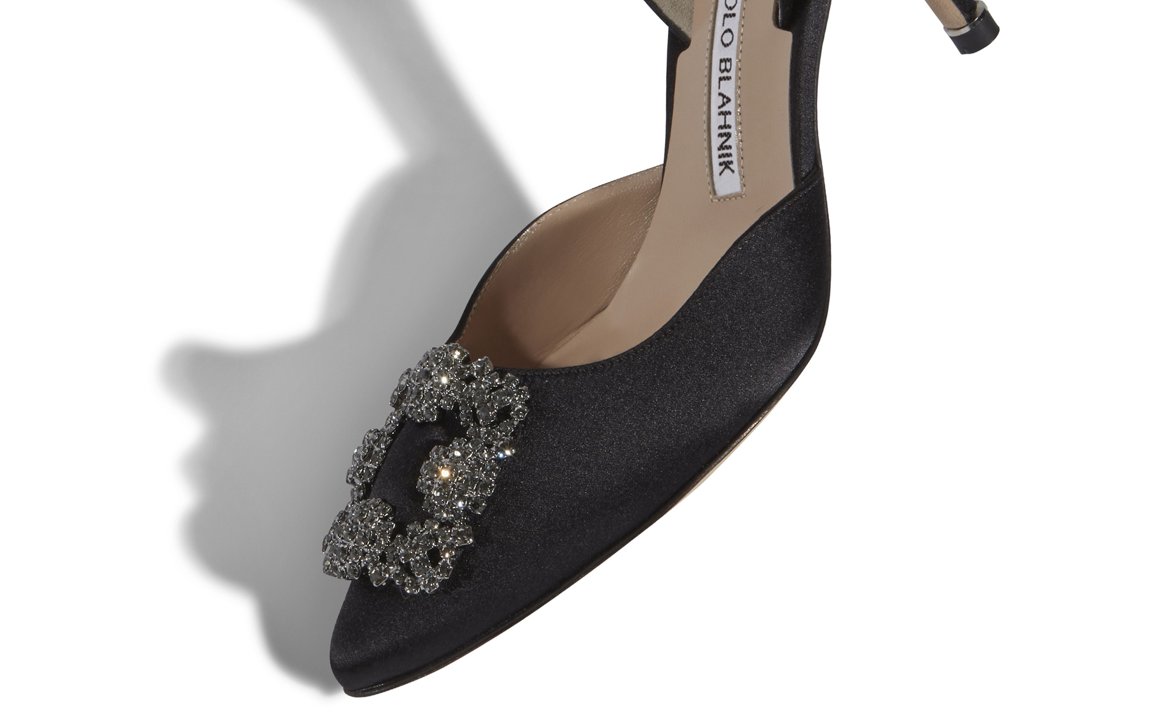 Black Satin Jewel Buckle Slingback Pumps - 4