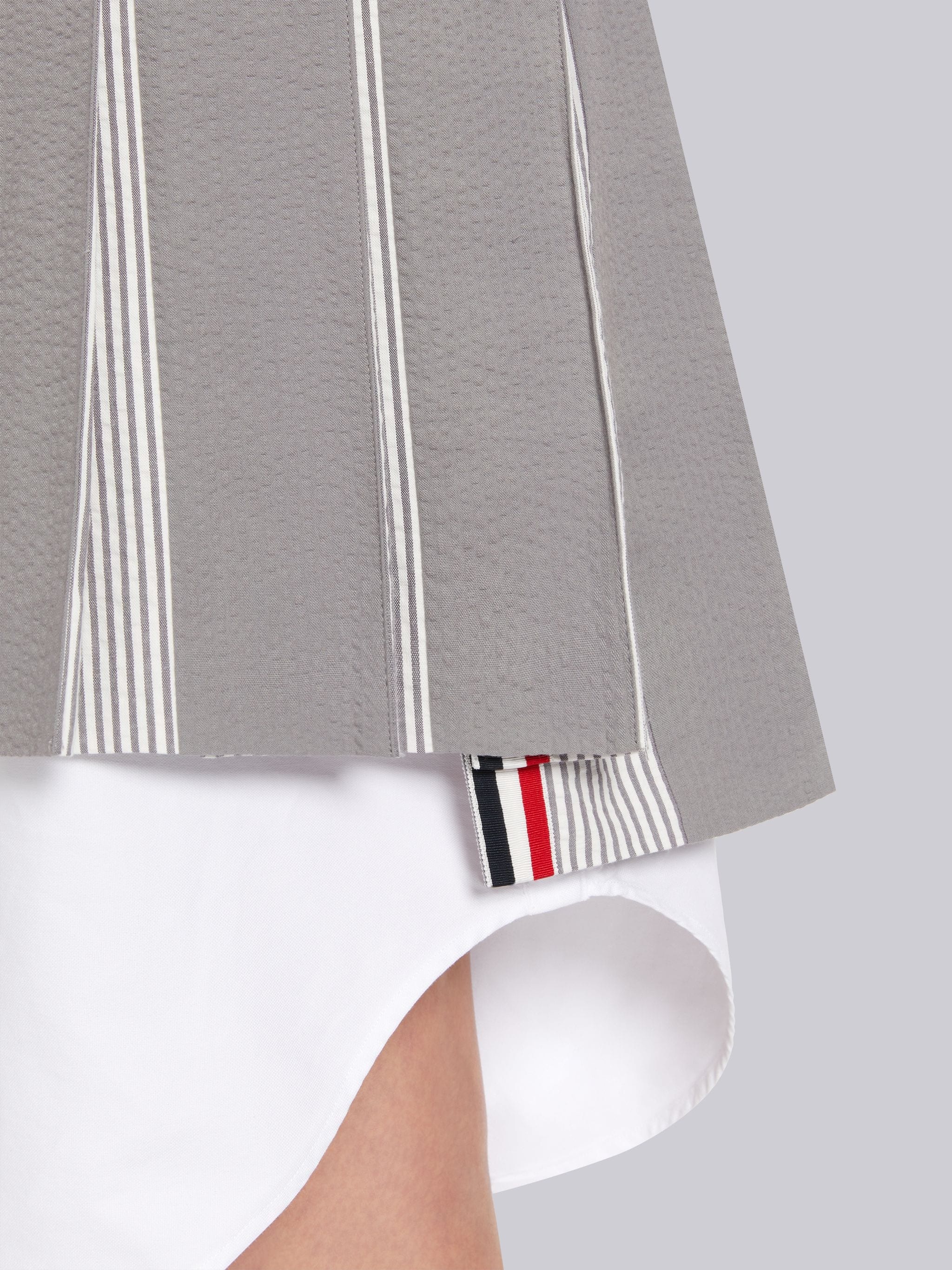 Medium Grey Piece Dyed Seersucker Pleated Dropped Back Mini Skirt - 5