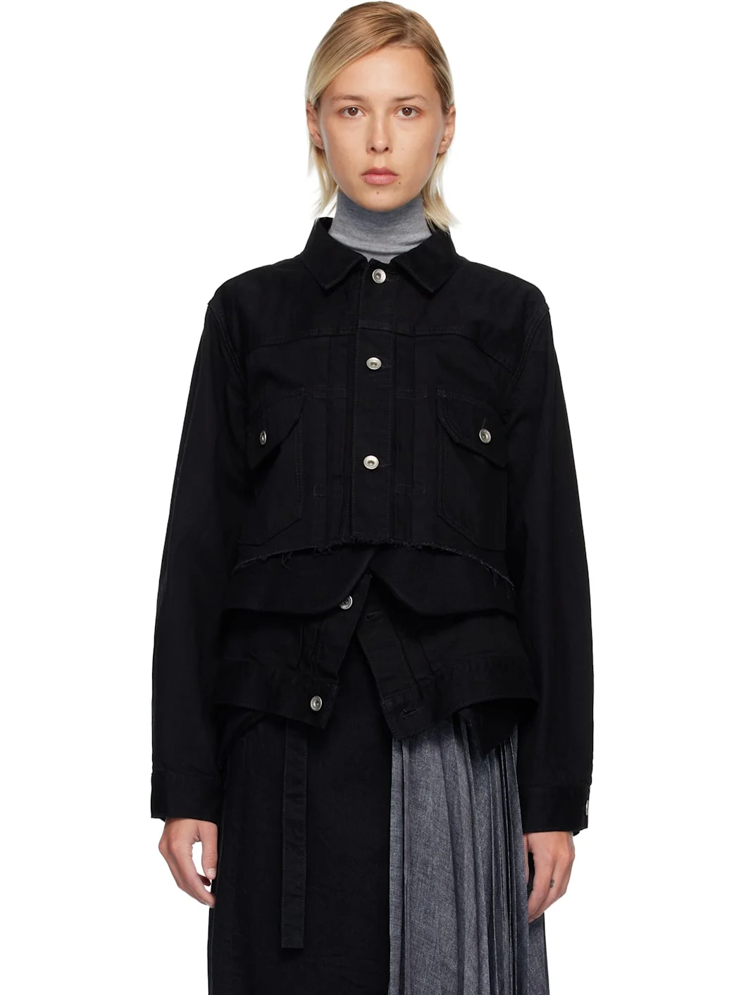 Black Denim & Wool Melton Jacket - 1