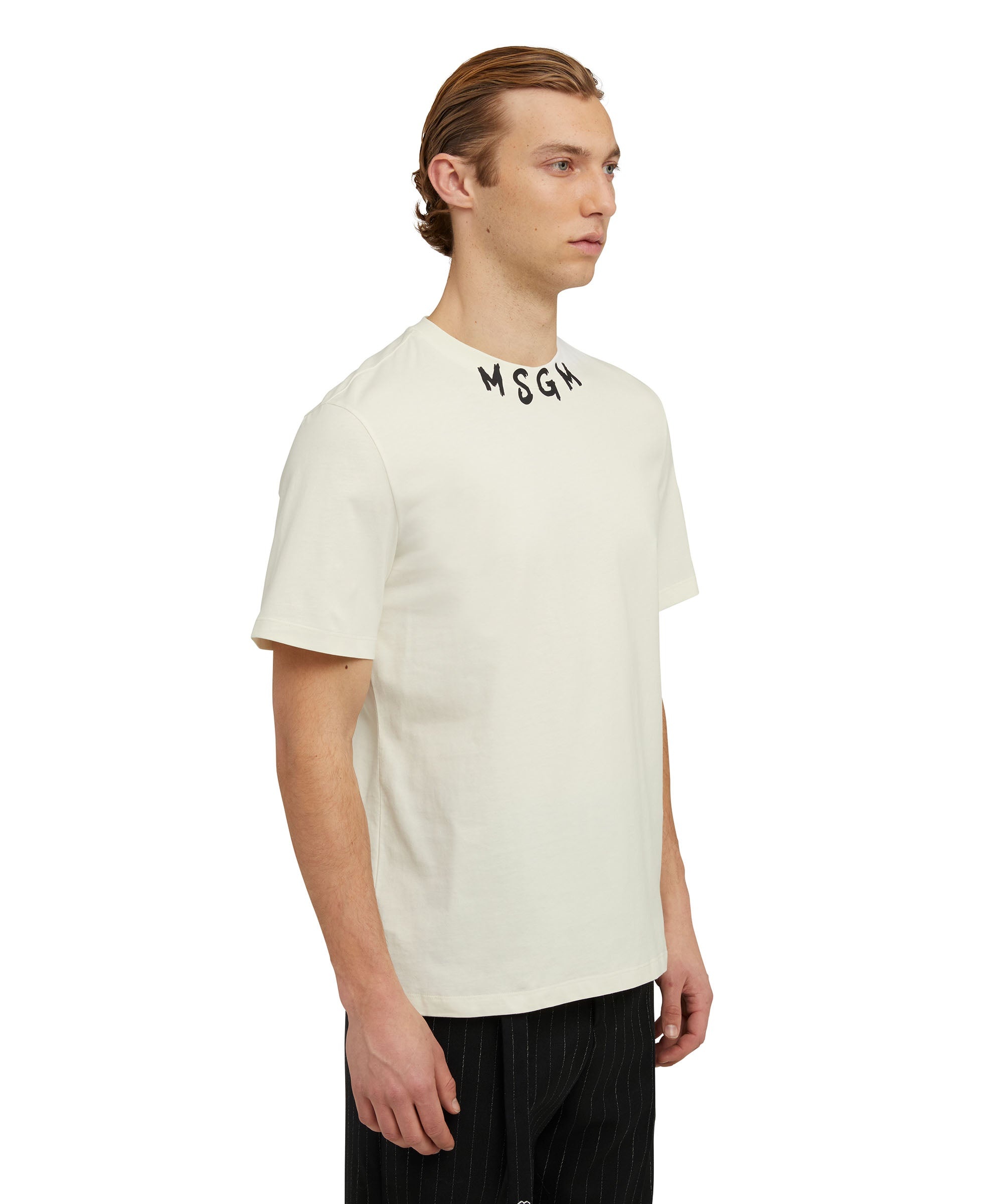 Cotton crewneck t-shirt wth  MSGM brushstroke logo positioned at the neck - 4