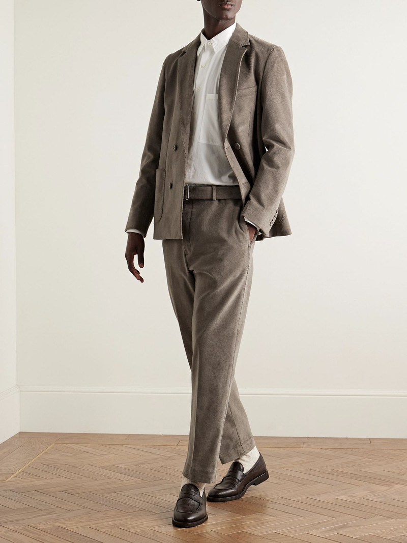 OFFICINE GÉNÉRALE Hoche Slim-Fit Straight-Leg Belted Cotton-Blend Corduroy Trousers Taupe outlook
