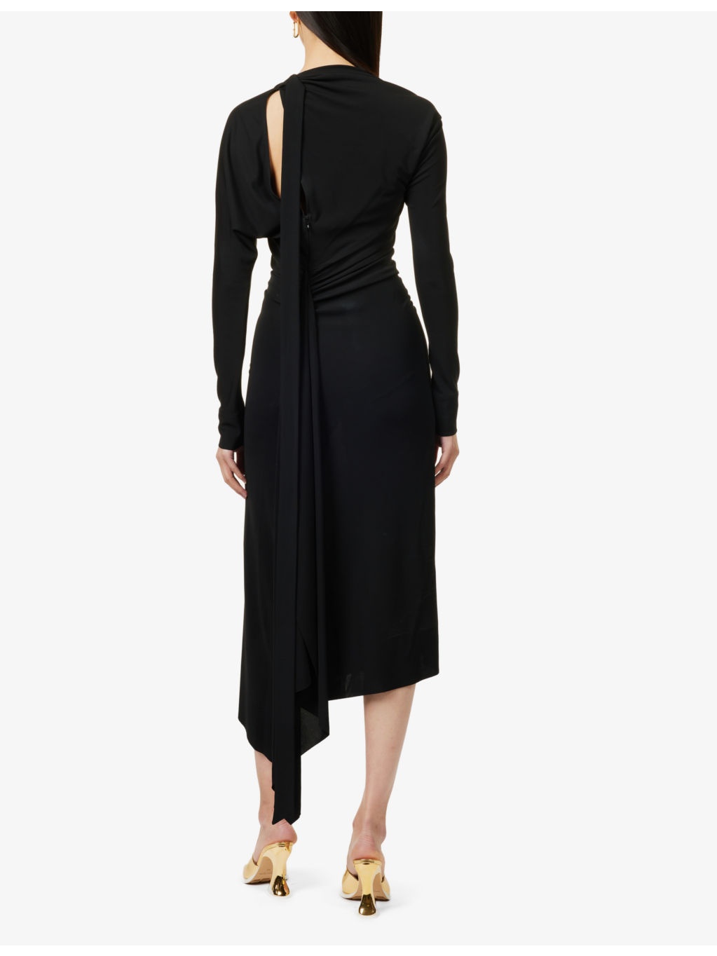 Slash-neck ruched woven-midi dress - 4