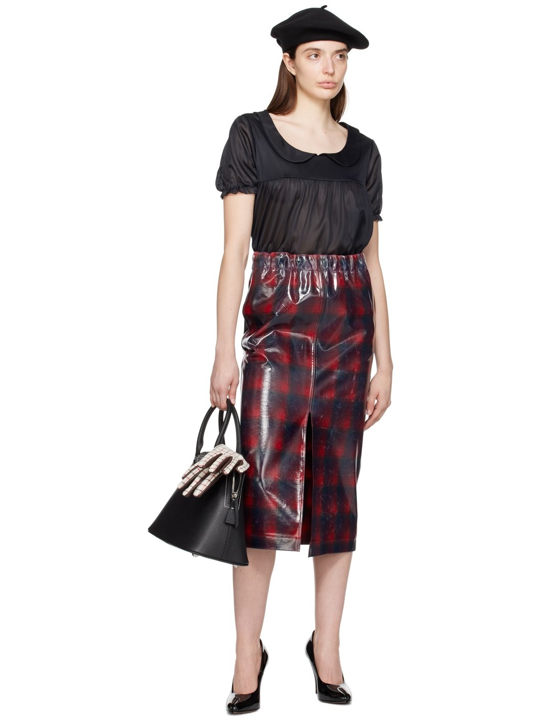 Red Check Midi Skirt - 4