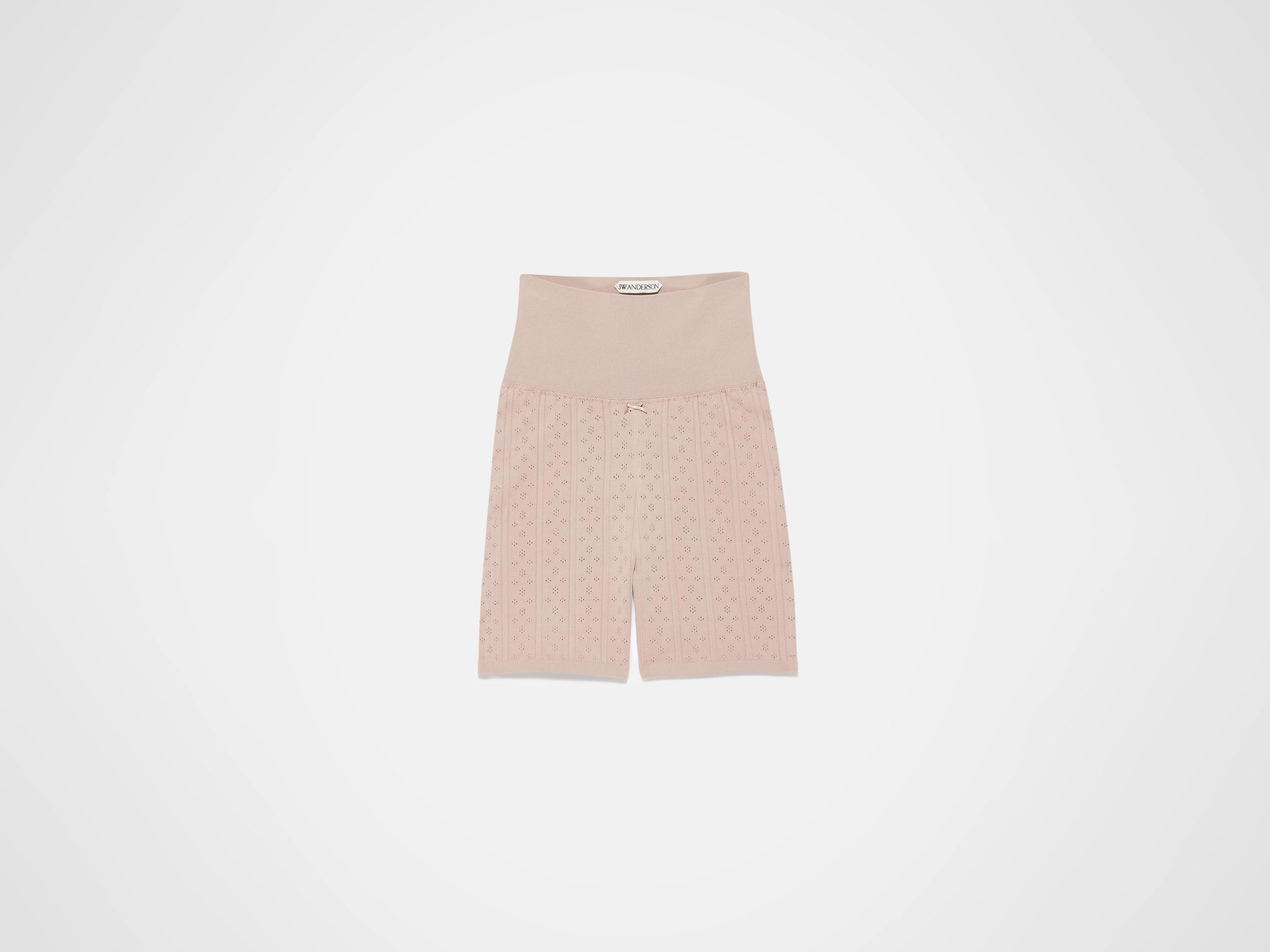 KNITTED POINTELLE FITTED SHORTS IN TAUPE - 1