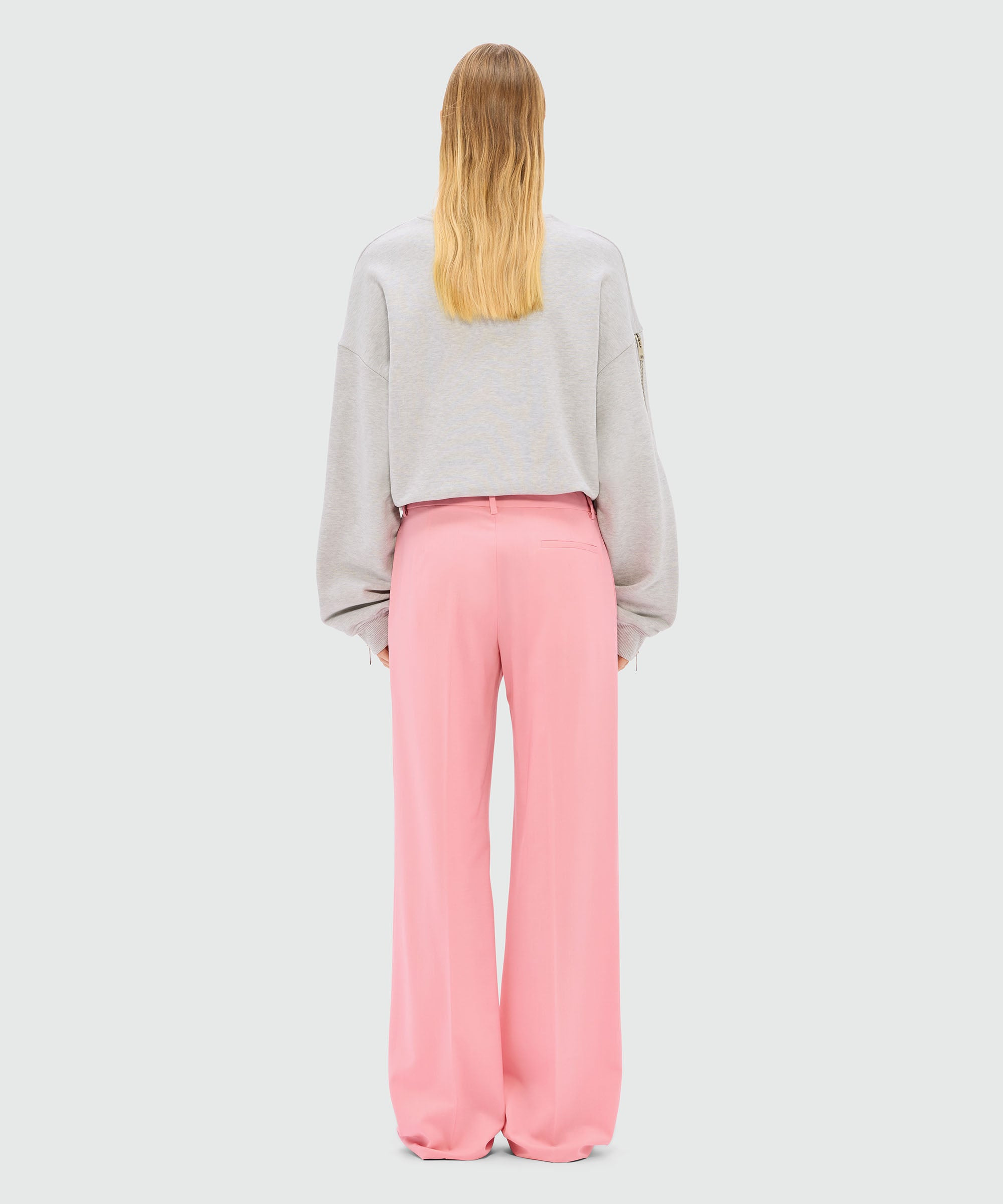 Pink flared trousers in cool wool - 3