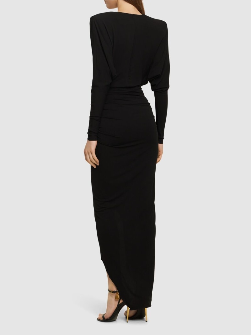 Draped jersey l/s midi wrap dress - 3