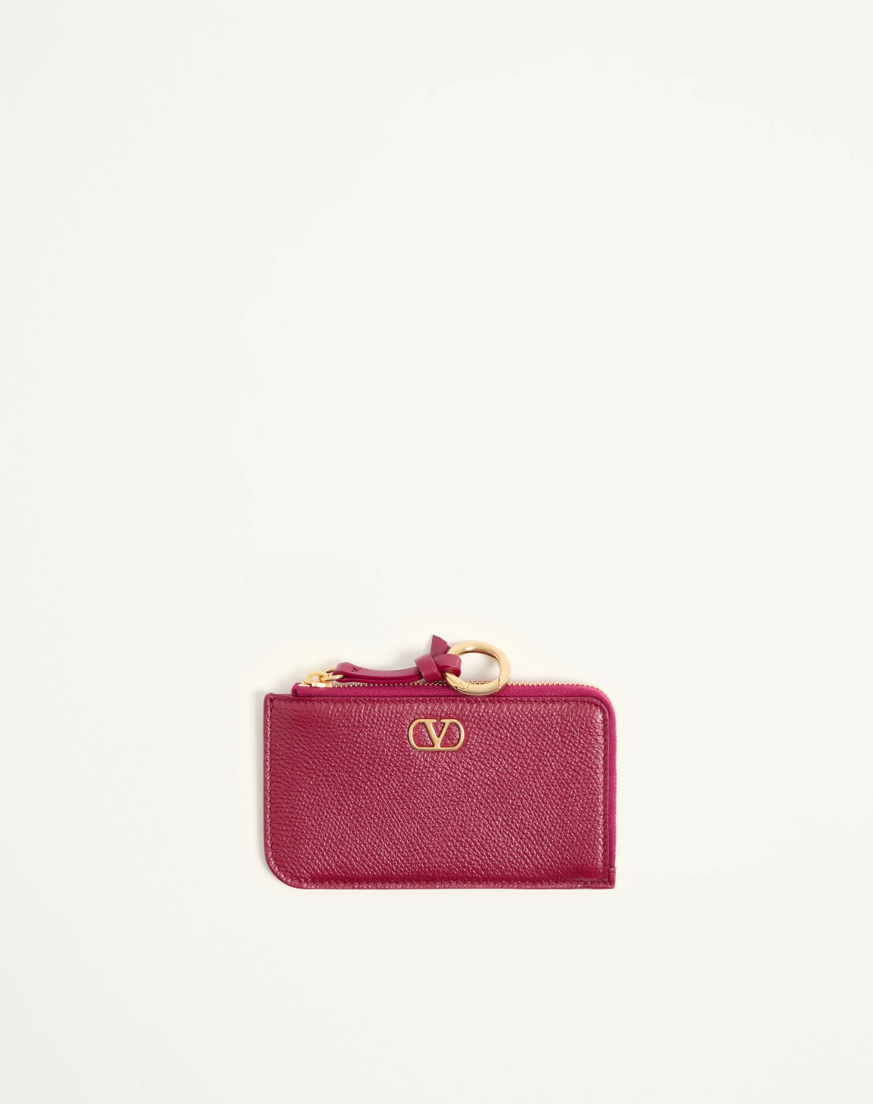 VALENTINO GARAVANI VLOGO SIGNATURE ZIP-AROUND CHARM CARDHOLDER IN GRAINY CALFSKIN - 1